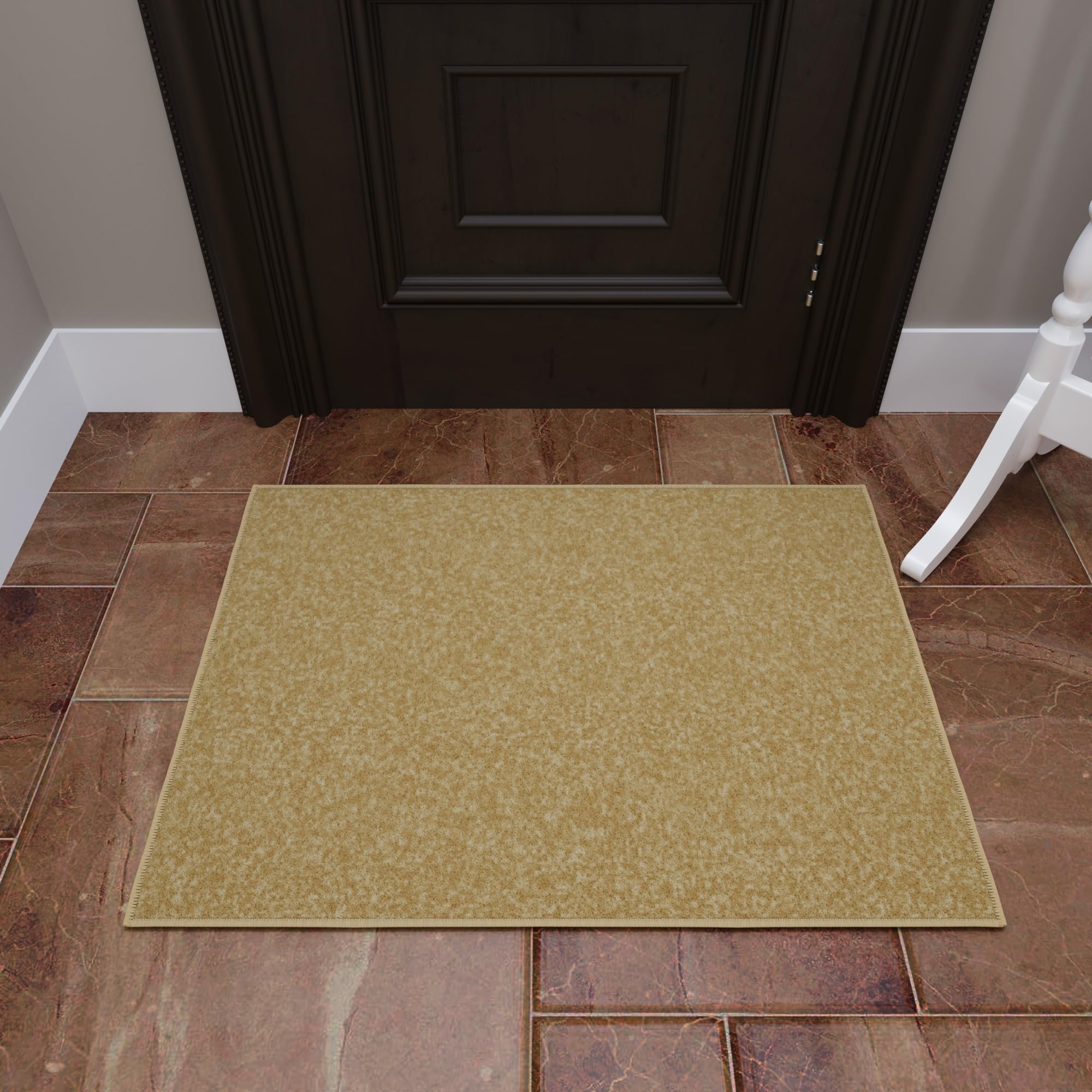 Sweet Home Stores Washable Non-Slip Solid Design Rubberback Area Rug/Mat for Kitchen, Hallways, Bathroom, Entrance, Bedroom, 2'3" x 3', Beige
