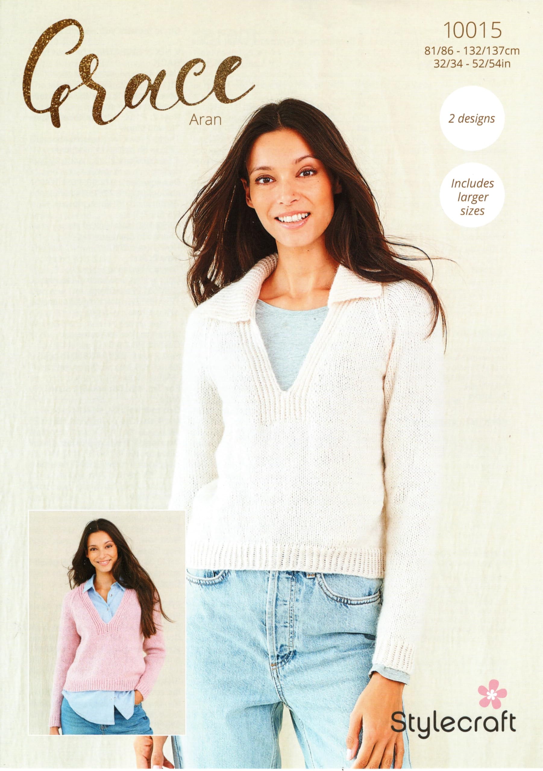 Stylecraft Grace Aran Knitting Pattern - 10015 Ladies Sweaters
