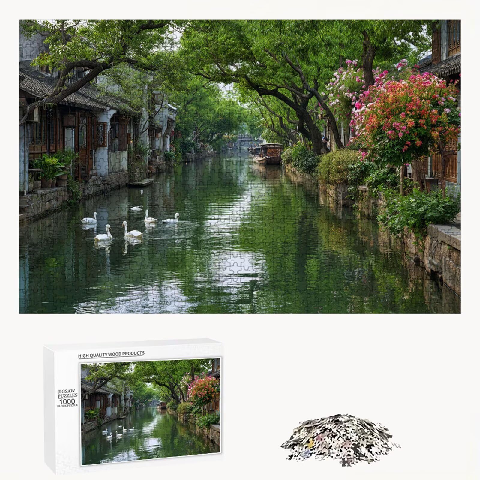 4000 Pezzi Puzzle Adulti - Piccola città & Barca - Fabbricazione in Legno Robusto (Forma Classica) - Decorazione Murale con Poster - Prodotto Riservato ad Adulti e 14 Anni in Su (147x105cm) P3#147