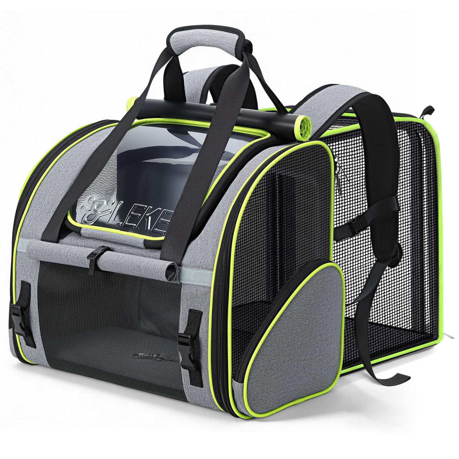 Lekesky Katzenrucksack Bubble Haustier Rucksack mit Netzfenster, Hunderucksack Erweiterbar Tragbare und Faltbare Katzentasche, Atmungsaktive und Leichte Hundetasche für Hunde Katzen Haustiere, M, Grau