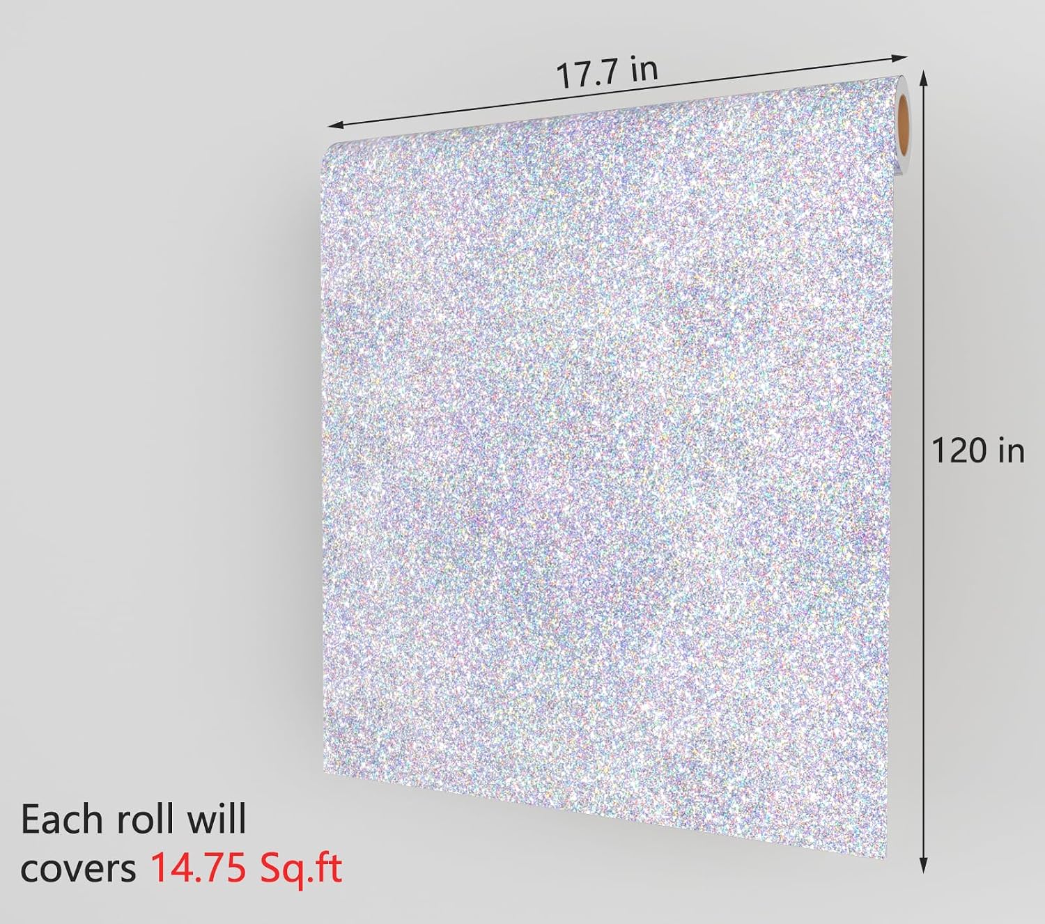 Decotalk Glitter Wallpaper Stick and Peel Silver Sparkle Wallpaper Holographic Glitter Wall Paper 17.7"x120" Silver Contact Paper for Cabinets and Drawers Sparkle Peel and Stick Vinyl