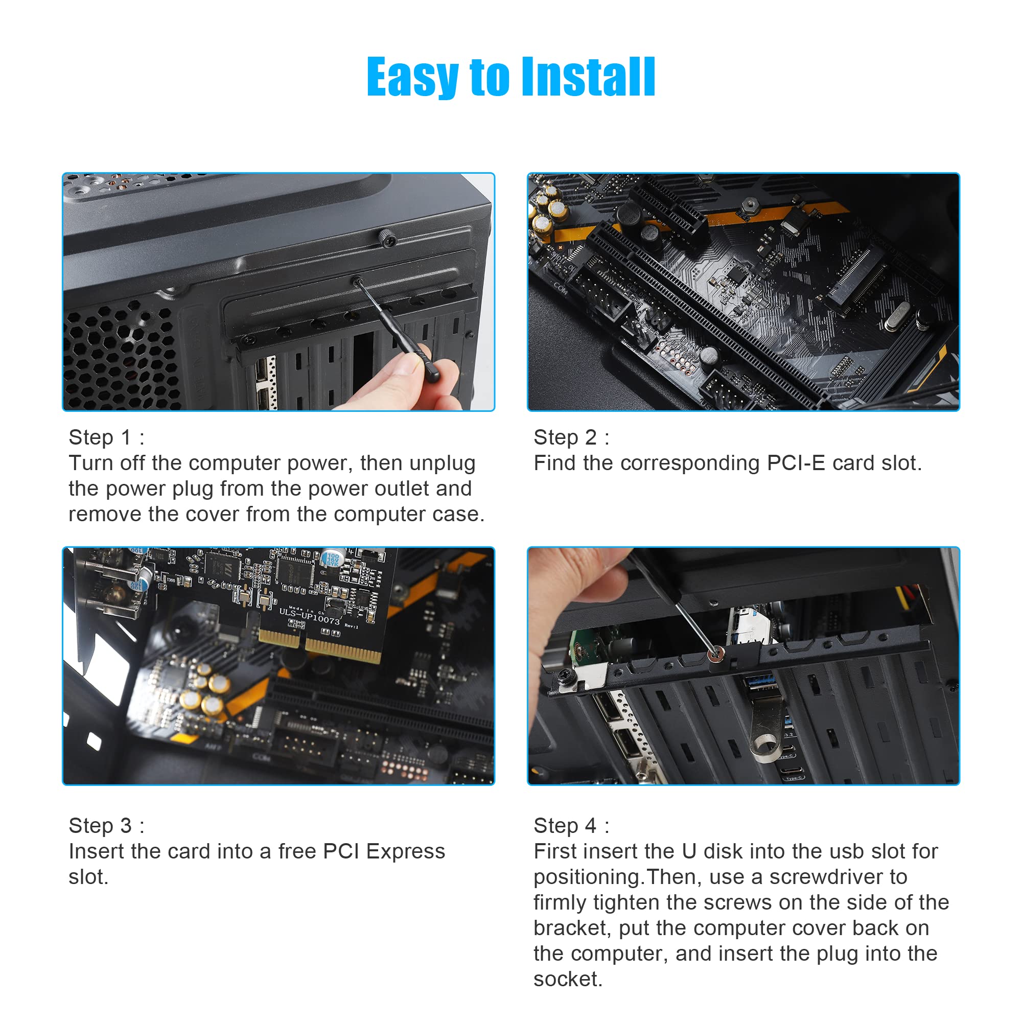 Tarjeta de expansión PCIe x4 a USB 3.2 Gen 7-Puertos (4A +3C) con 20 Gbps de Ancho de Banda USB C PC 3.2 Card Express Expansion para PC de Escritorio Windows Linux