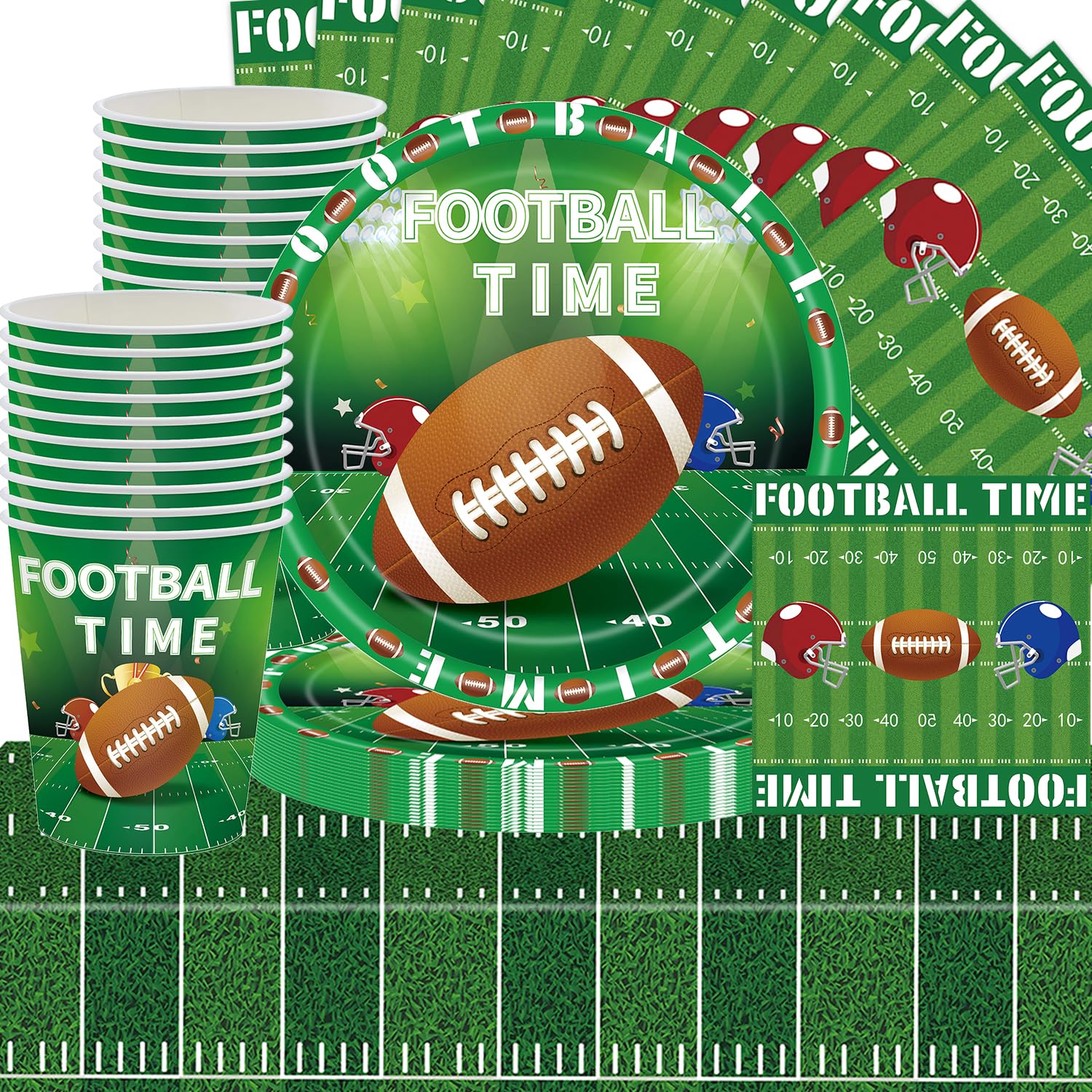 Rugby - Set di stoviglie per feste, 61 pezzi, tema sportivo, decorazione per feste, articoli di compleanno per bambini, piatti da rugby (20 ospiti)