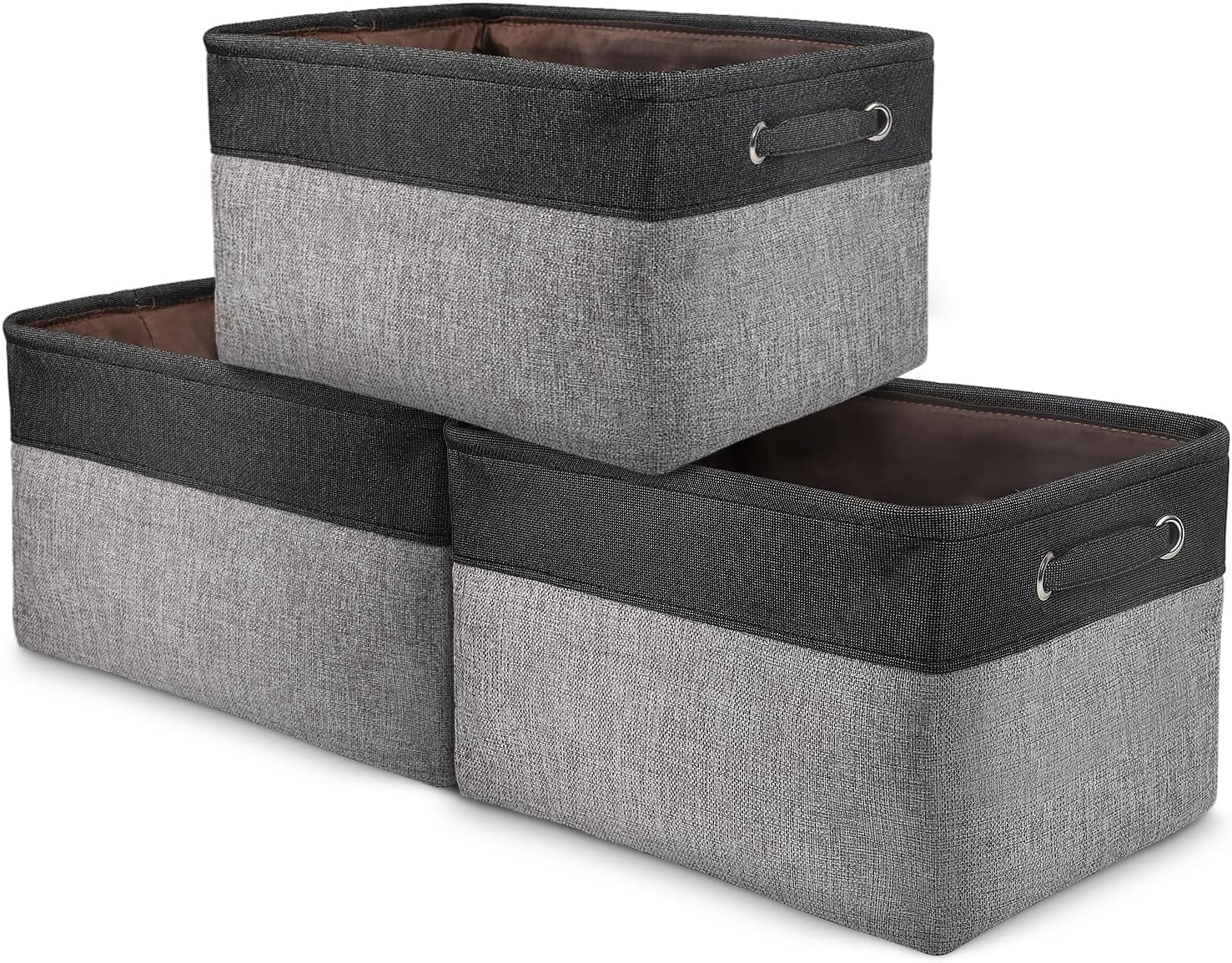 Closet Storage Bins [3-Pack] Foldable Storage Basket Collapsible Fabric Storage Boxes with Cotton Handles Organizer for Nursery Shelf, Closet, Office (Black, 15 x 9.8 x 8.6-3 Pack)