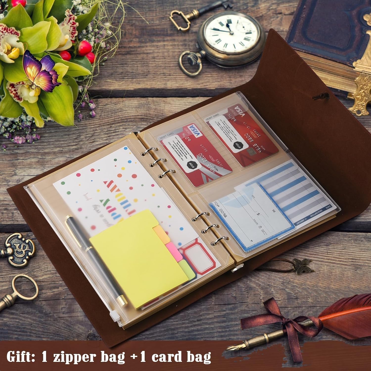 6 Pack Leather Notebook Journal, Travel Journal Bulk, Refillable Vintage Journals for Writing, Diary Gifts for Women, Men, Girls, Boys, 100GSM Lined Paper, Each 160 Pages & 2 Pockets (A5, 9.2" x 6.5")
