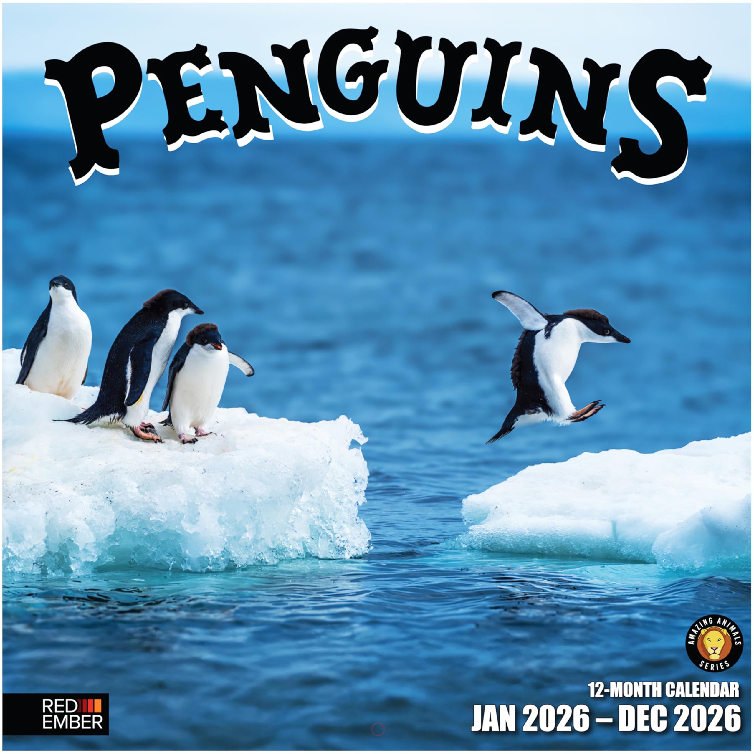 RED EMBER Penguins 2026 Wall Calendar 12 Month | 12" x 24" Open | Thick & Sturdy Paper | Giftable | Calendar 2026