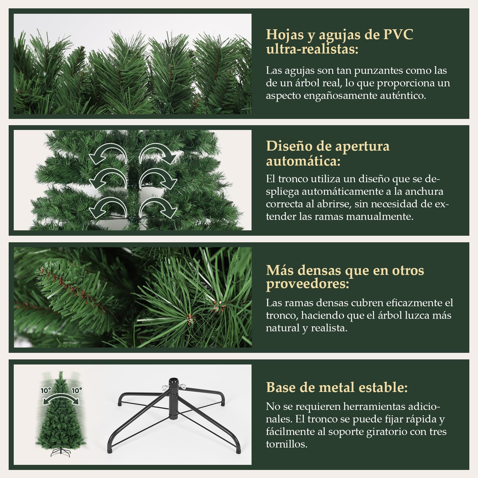 SALCAR Arbol de Navidad Artificial 210 cm, Árbol de Navidad con Guantes y 868 Puntas de Rama Soporte de Metal, Montaje Rápido, Ignífugo, Abeto