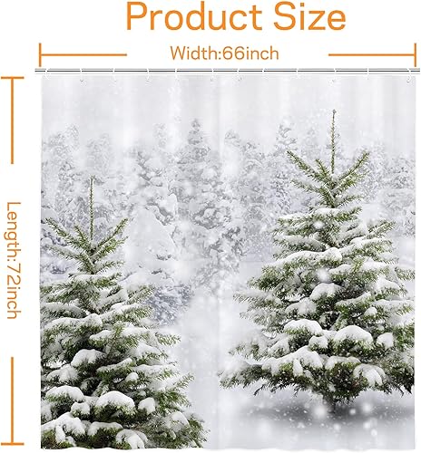 Miniatura 6 de GOOESING Cortina de ducha de árbol de Navidad, bosque de invierno, pino, copo de nieve, nevada, escena natural, cortinas de ducha para decoración de