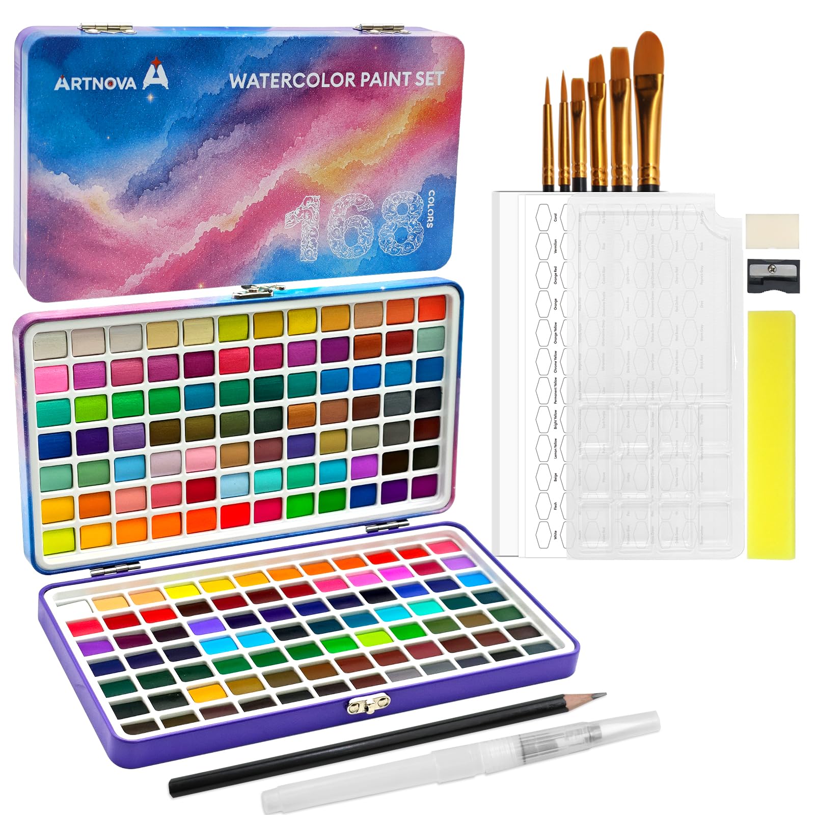Artnova Watercolor Paint Set, 168 Colors Portable Paint Kit | On the Go Travel Case, High…