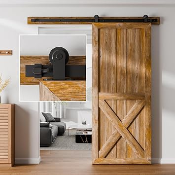 5FT Sliding Barn Door Hardware Kit for Single Door Easy to Install Smoothly and Quietly Barn Door Track Fit 30" Wide and 1 3/8" - 2" Thickness Single Wood Door Black T Shape