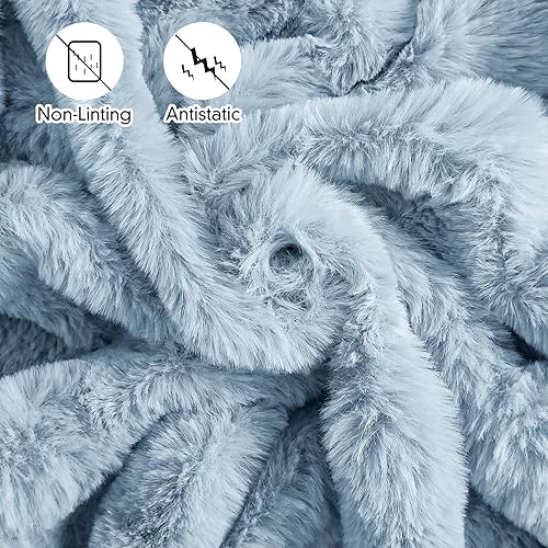 Miniatura 2 de Manta suave de 3 libras, color azul lago, ultra cálida, peluda, reversible, de pelo sintético, cómoda manta para cama, sofá y Roma, 50 x 60 pulgadas