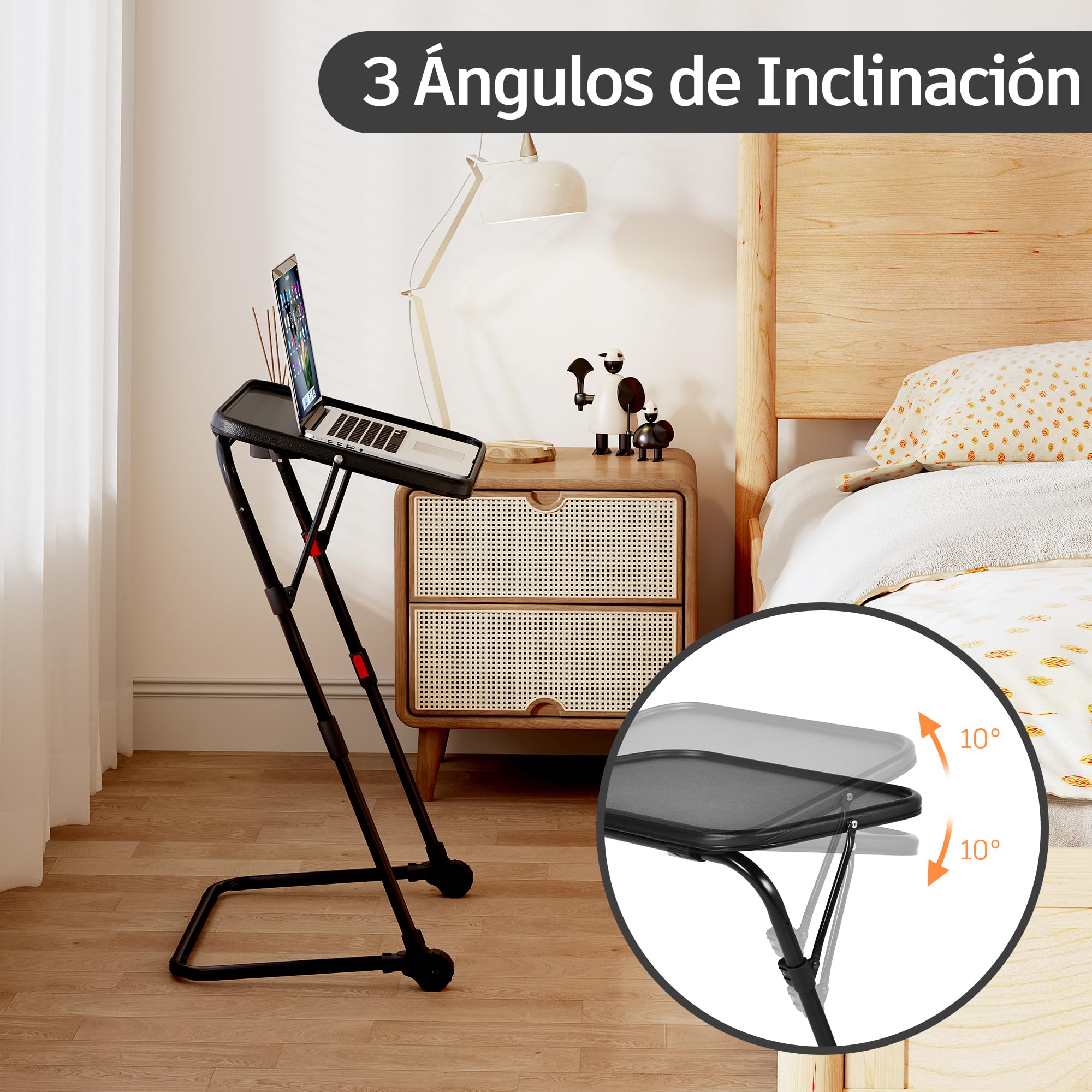 MEUBLE Cosy Escritorio Plegable Mesa Auxiliar con Altura Ajustable Sin Montaje para Ordenador Sofá Ahorro de Espacio Bandeja Cama Mesita Soportes de Regazo en Forma de Z, Negro