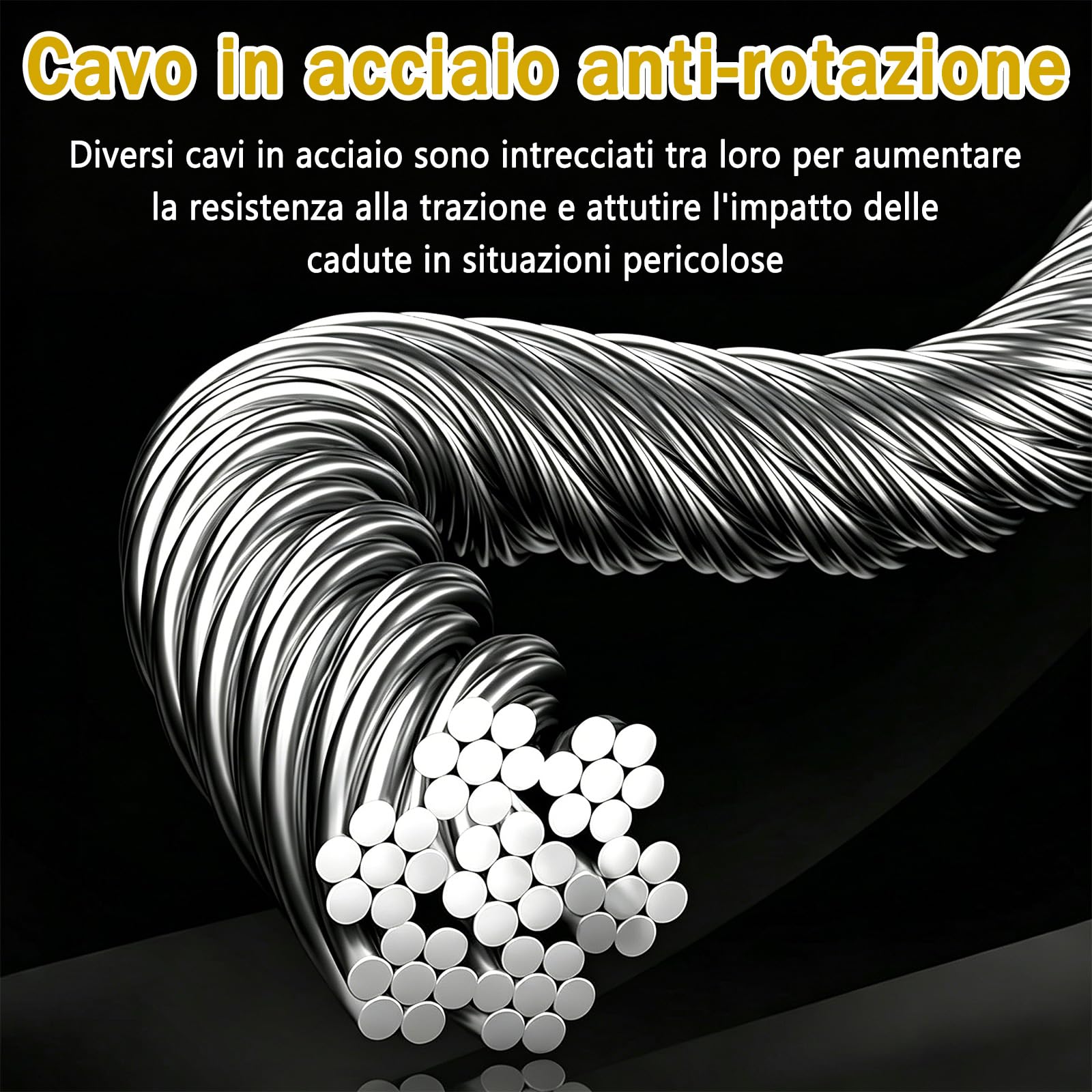 Dispositivo Anticaduta Retrattile Certificato, 10m Imbracatura di Sicurezza Anticaduta con Gancio Autobloccante, Professionale Dispositivo Retrattile di Sicurezza Anticaduta (Giallo)