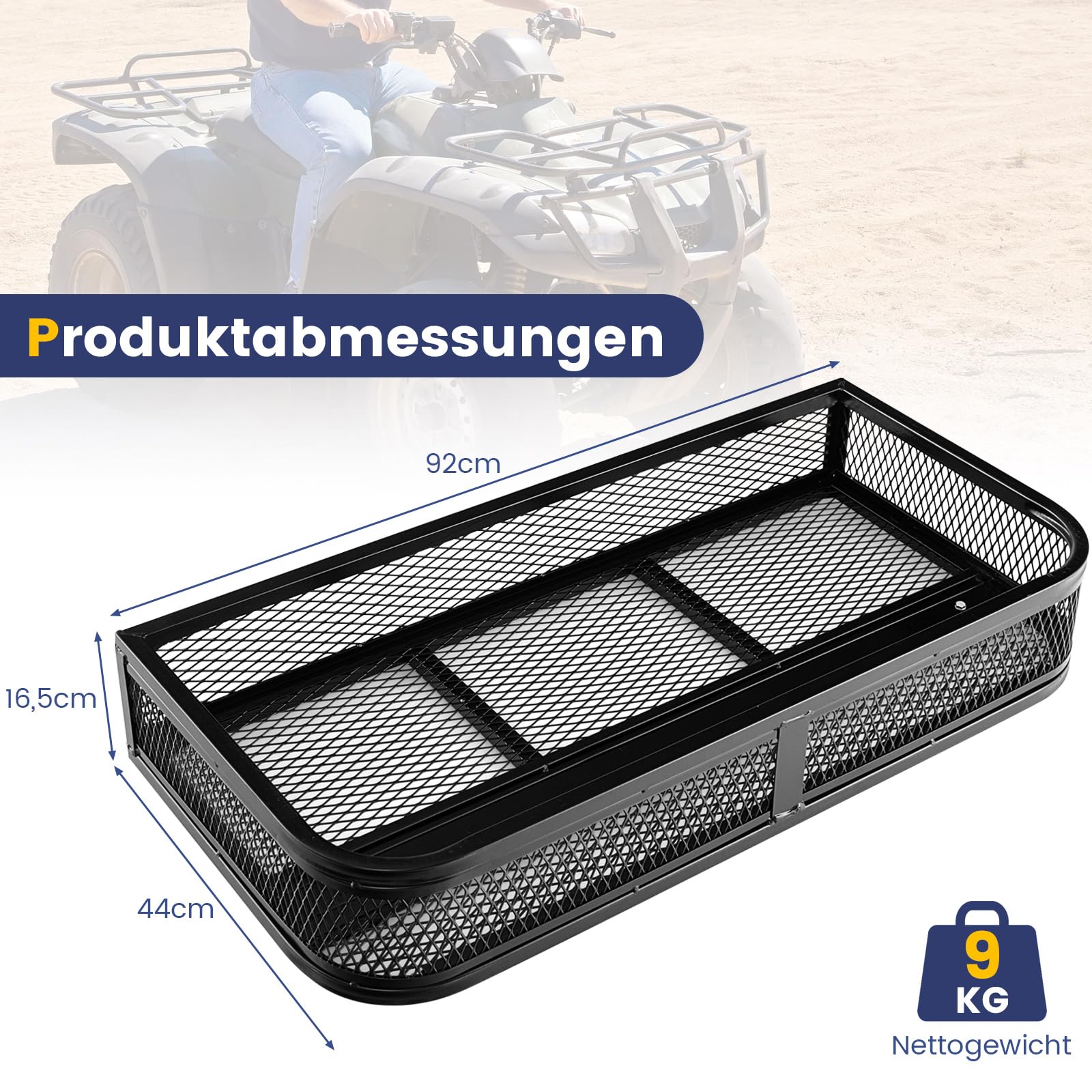 COSTWAY ATV-Frontladekorb, Frontgepäckkorb, Gepäckträgerkorb, ATV/UTV-Zubehör-Aufbewahrungskorb, ATV-Laderaumbox, 92 x 44 x 16,5 cm
