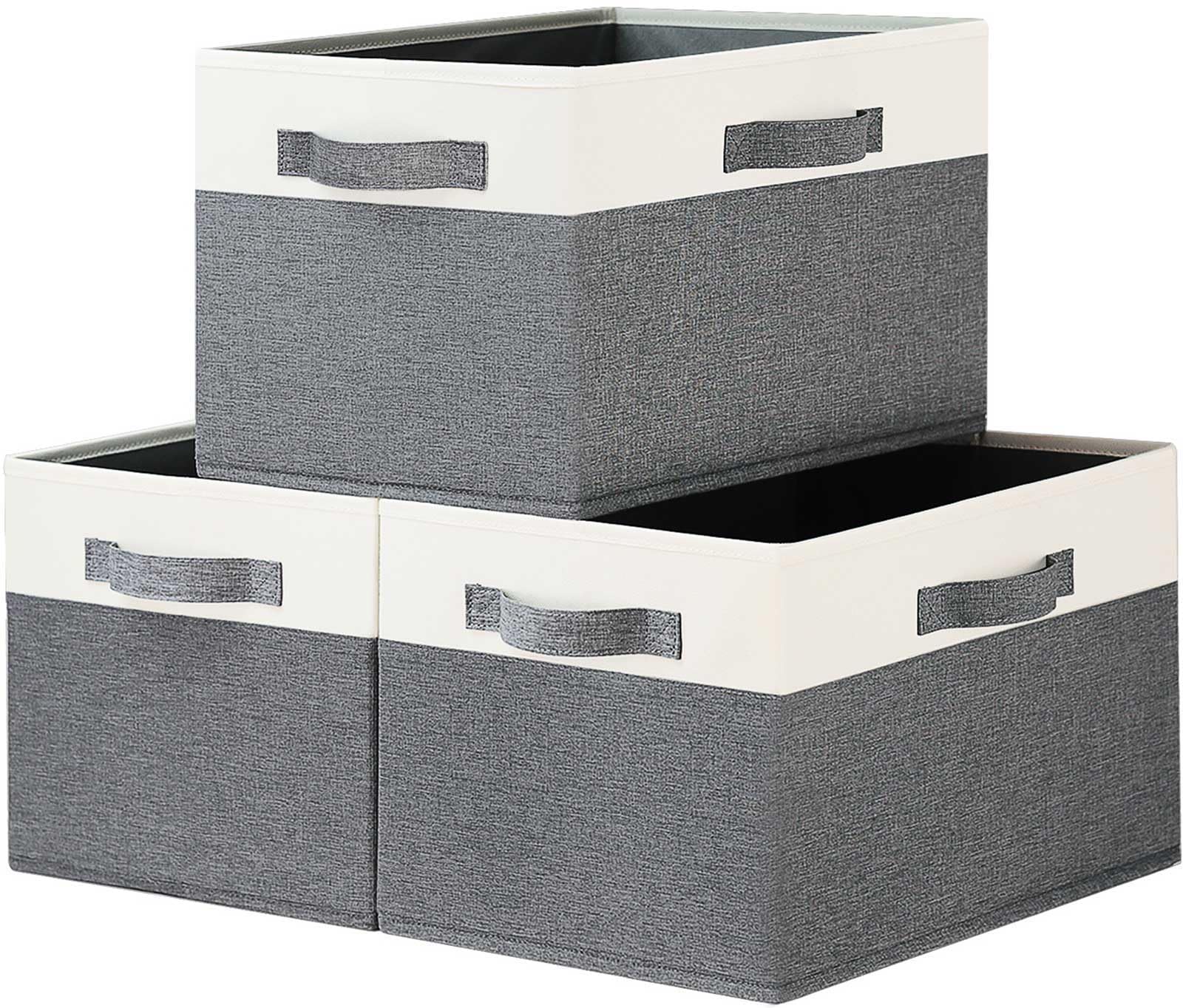 GhvyenntteS Large Closet Storage Bins with 3 Handles, 15x11x9.6 Inch Storage Baskets for Shelves, Foldable Fabric Storage Bins for Shelves, Closet Organizers and Storage Boxes 3 Pack