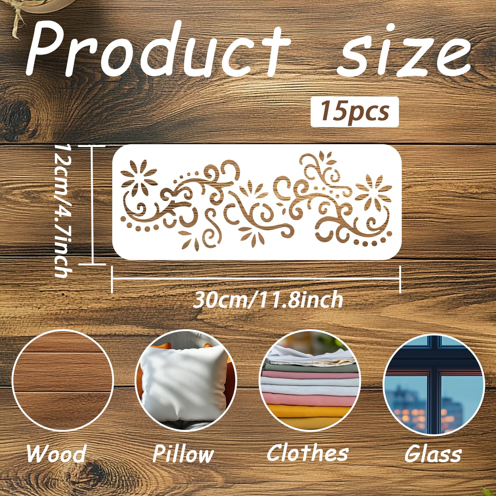 beinkmake 15Pcs Flower Border Stencil Indian Inlay Furniture Stencils Reusable DIY Art and Craft Painting Templates for Wood Fabric Canvas Paper Wall Home Decor 4.7x12 Inch - Image 2