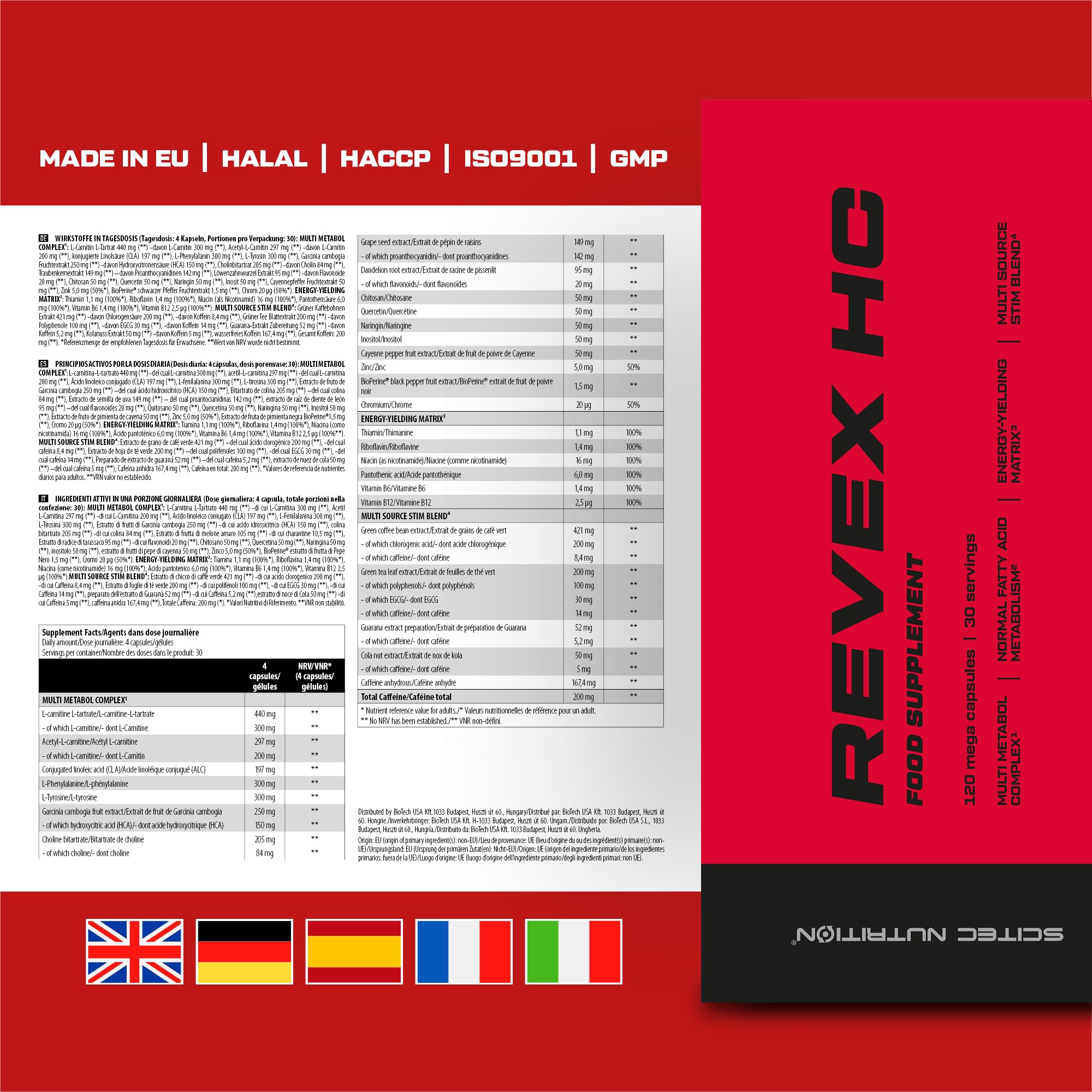 Scitec Nutrition Revex HC | L-carnitina | HCA | CLA | Aminoacidi | Estratti vegetali | Vitamine e minerali | con caffeina, 120 Mega Capsule