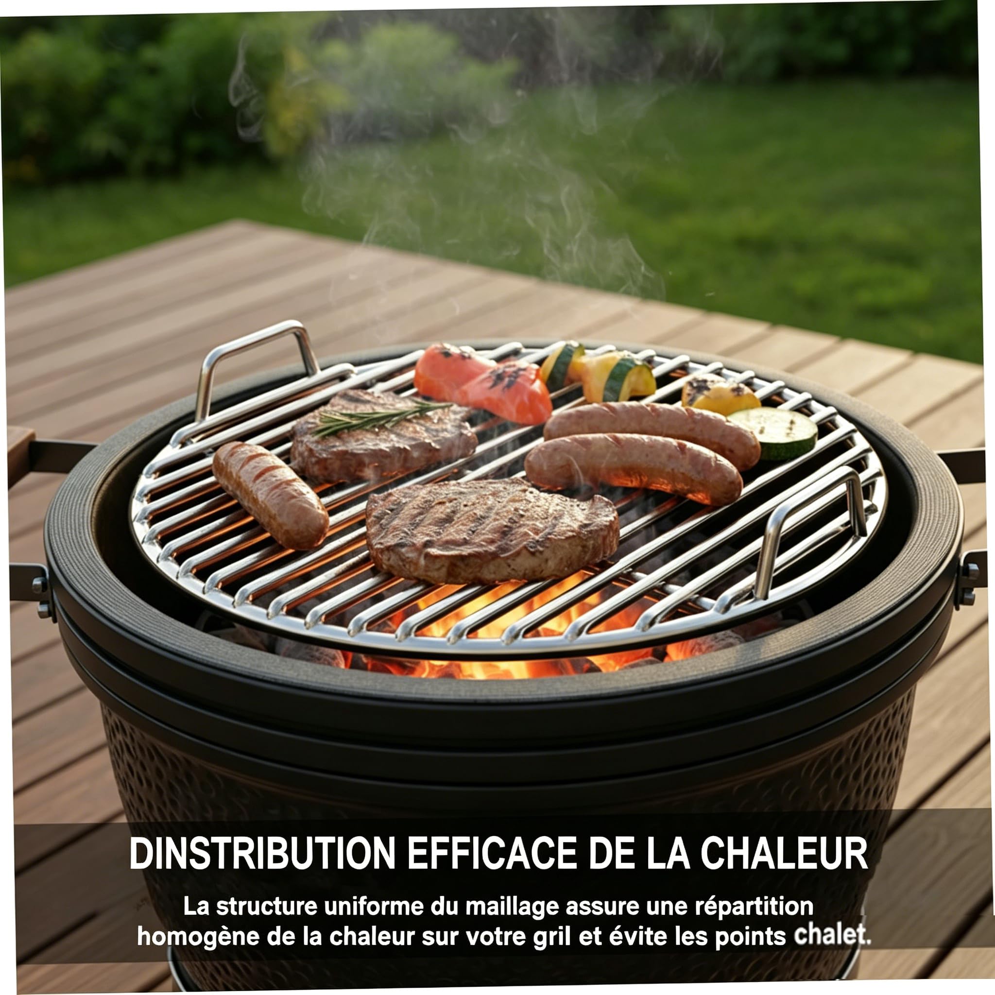 Grille de Cuisson Ronde en Acier Inoxydable,Ø 33/38/43/48/53/58 cm pour barbecues Boules, barbecues au Charbon et Grills Grille Robuste Répartition Uniforme de la Chaleur Facile à Nettoyer (58cm)