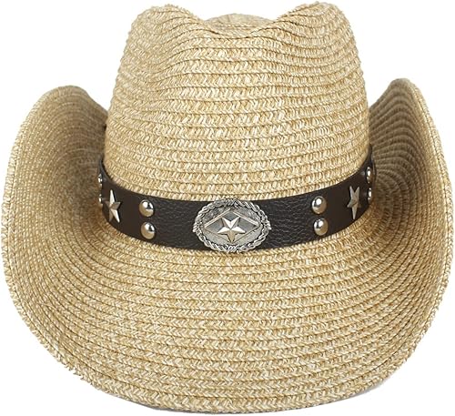 Miniatura 8 de Sombrero de vaquero occidental para hombre, verano, playa, vintage, sombrero de vaquera de paja para mujer, sombrero de vaquero de ala moldeable,