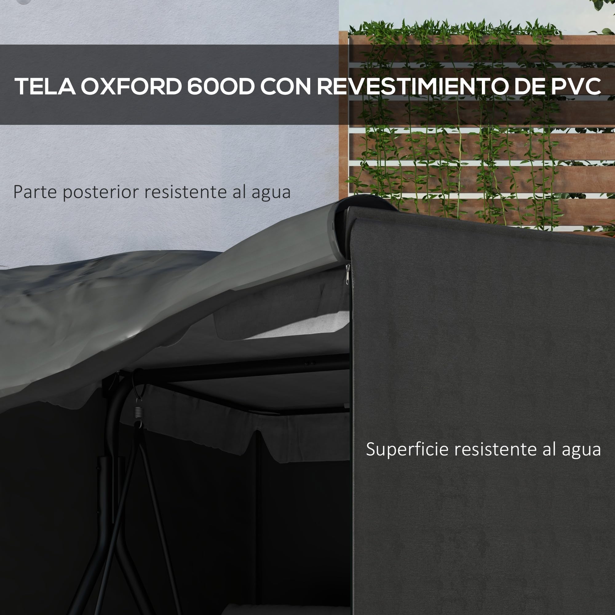 Outsunny Funda Balancín Jardín Funda Columpio Jardín Exterior Cubierta de Columpio de Tela Oxford 600D con 2 Cremalleras Impermeable 177x114x152 cm Gris Oscuro