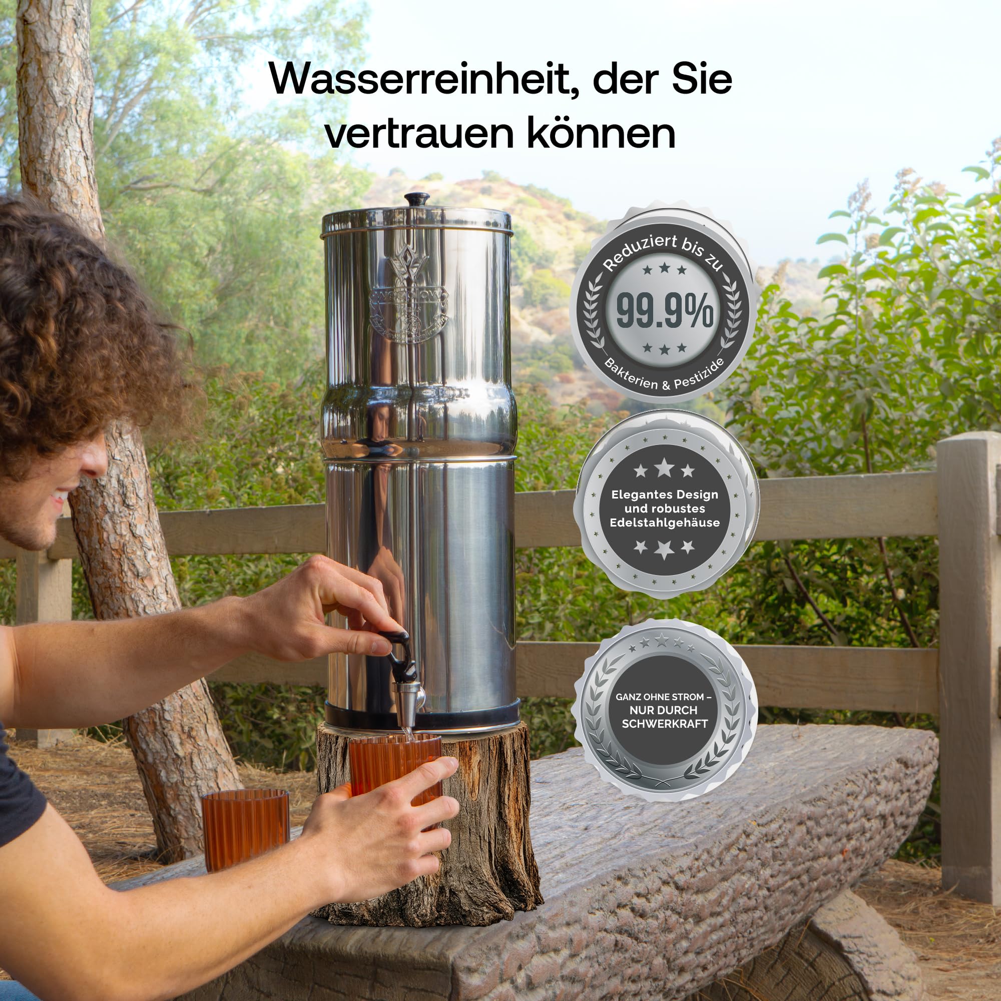 Weeplow Venus ECO Schwerkraft Wasserfiltersystem 5,6 L Edelstahl AISI 304 | AISI 304 Edelstahl mit Auslaufhahn aus Edelstahl. 2 O'Pure 2 Filterelemente enthalten. Filtert ohne Strom und Anschluss.