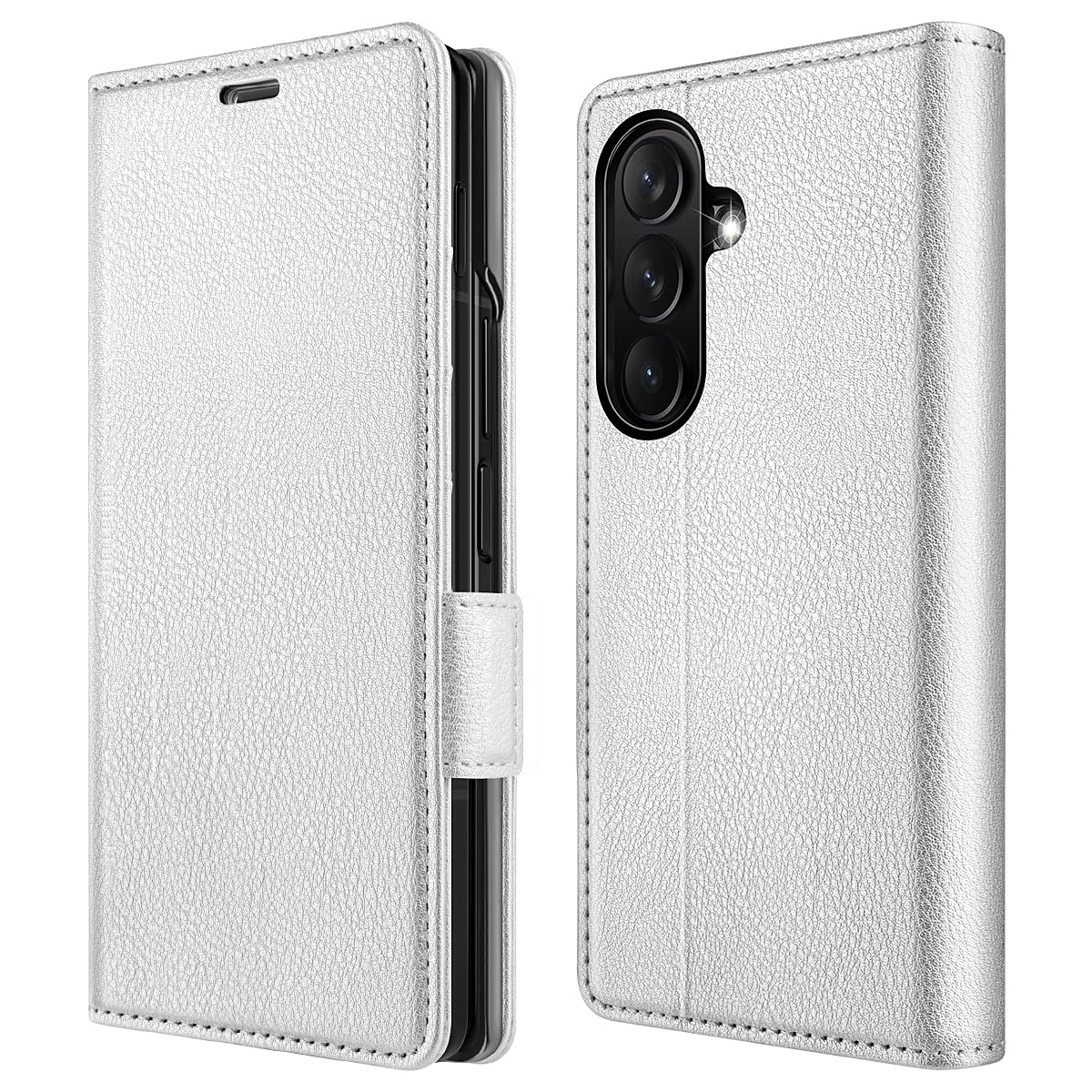 OCASE Hülle für Galaxy Z Fold7, Handyhüllen [Premium PU Leder] [Stoßfest] [Standfunktion] [RFID Blocker] [4 Kartenfach] Schutzhülle Lederhülle Kompatibel mit Samsung Z Fold 7 - Silbrig