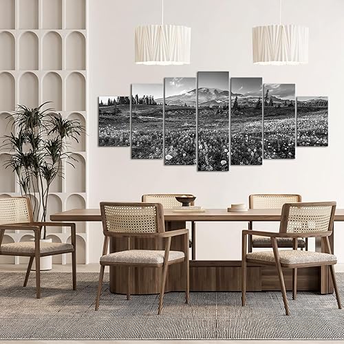 Miniatura 3 de KREATIVE ARTS Lienzo decorativo extra grande de 7 paneles para pared, diseño de parque nacional Rainier al amanecer, pintura de paisaje, impresión