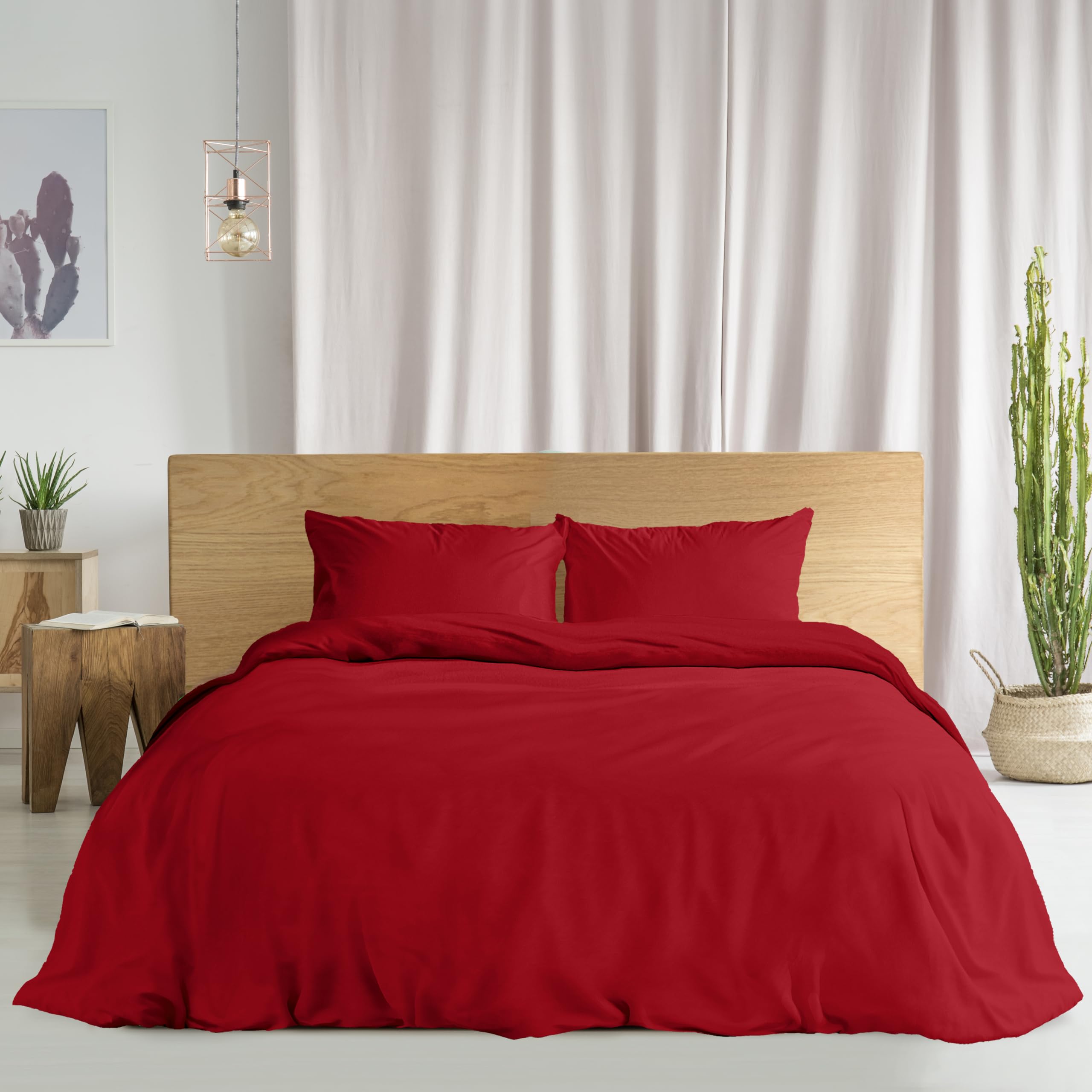Ruggeri - Duvet Cover Set - 100% Pure Cotton - Made in Italy - Let's Color Collection! (Double, Red)