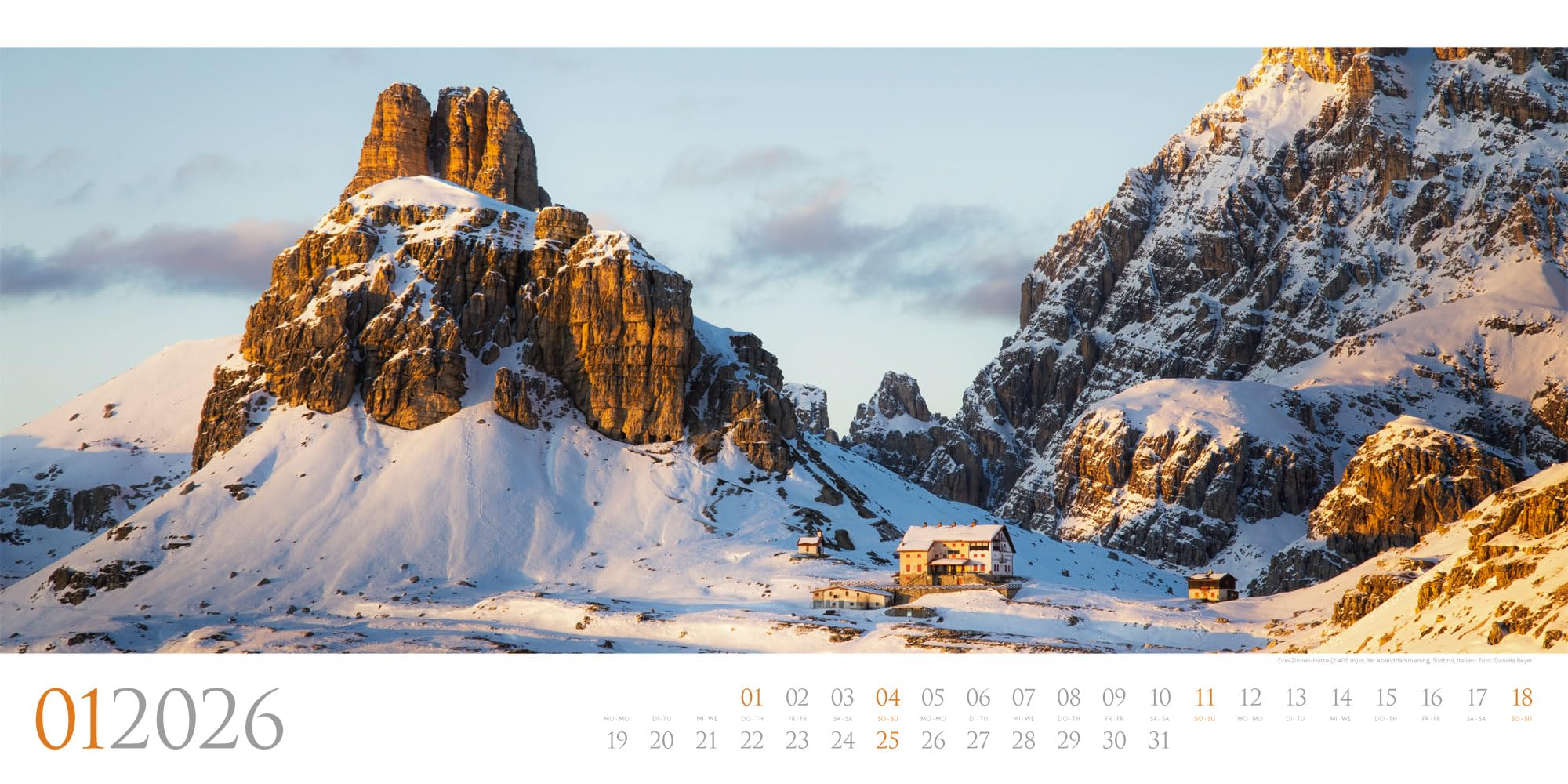 Dolomiten Kalender 2026 | Bildgewaltiger Berge-Kalender im schlanken Querformat (66x33 cm) | Südtirol für Alpinist:innen und Wander:innen