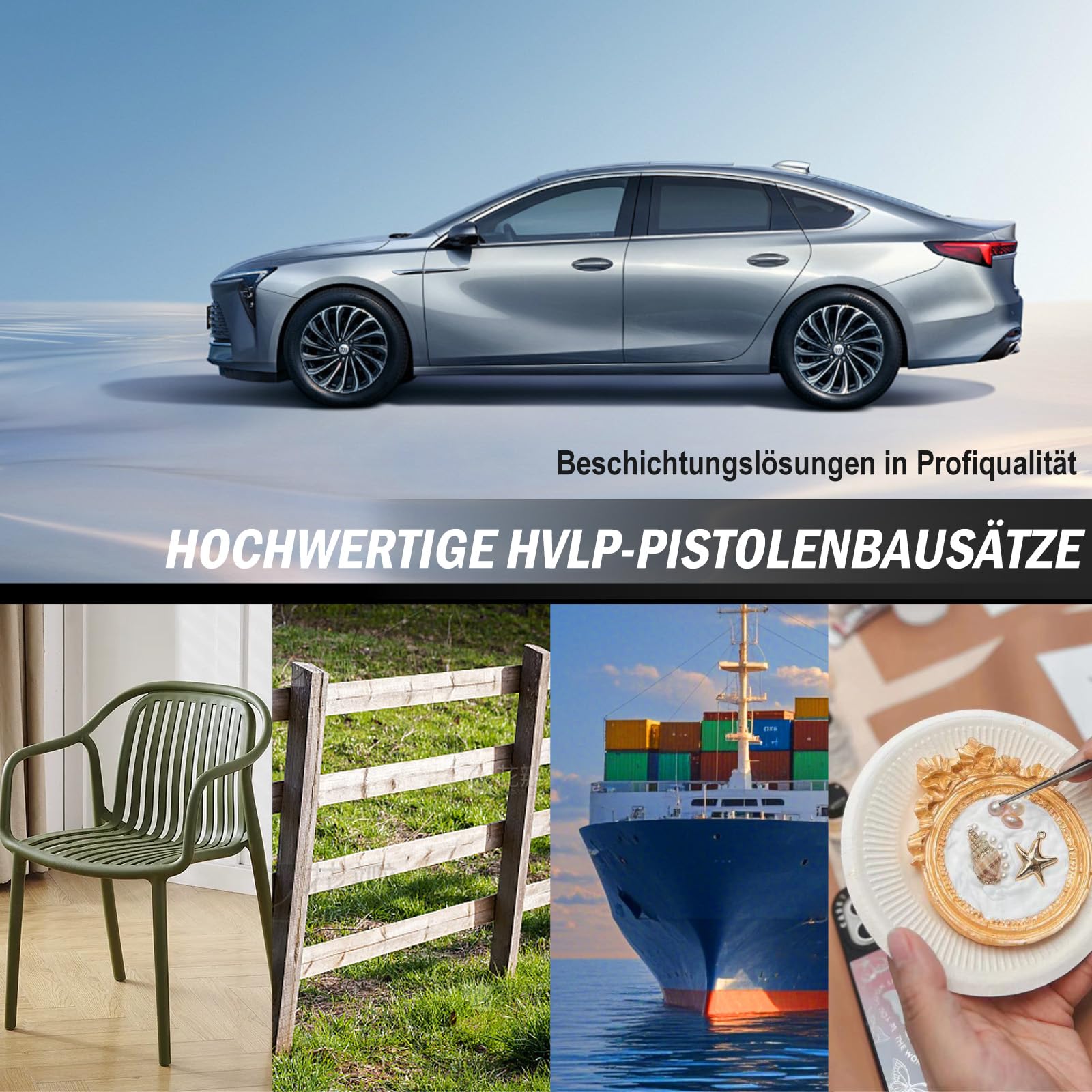 HVLP - Pistola pulverizadora con 4 boquillas de 1,4/1,7/2,0/2,5 mm, pistola de pintura profesional, pulverizador de gravedad con vaso de plástico de 600 ml, medidor de presión (negro)