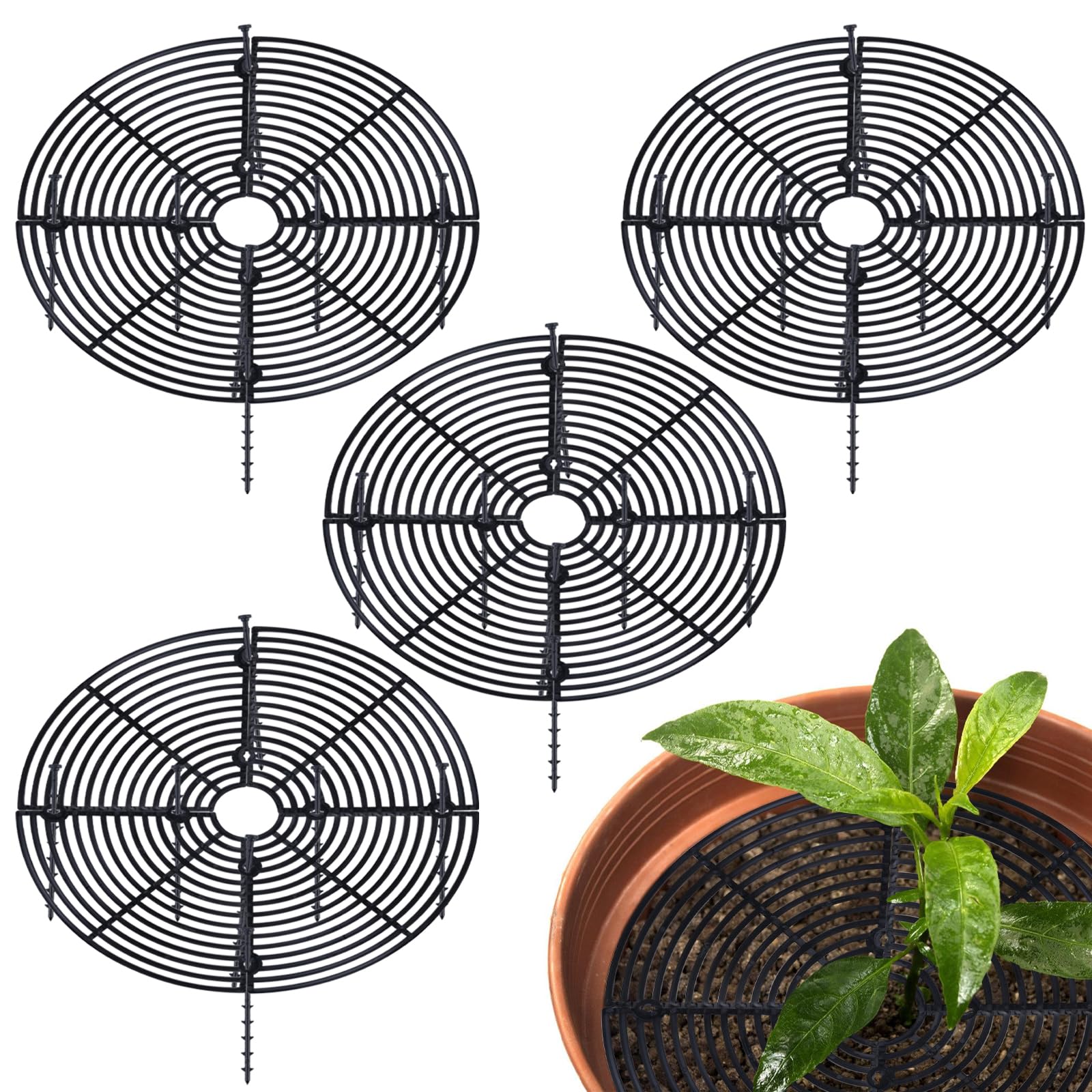 SUNOYA 4pcs Grilles de Pots de Plantes, 30cm Couvercle de Pot de Fleurs, Grilles Végétales de Protection des Plantes, Protège l'enfant de la Saleté des Plantes Convient, Protéger Les Plantes (Noir)