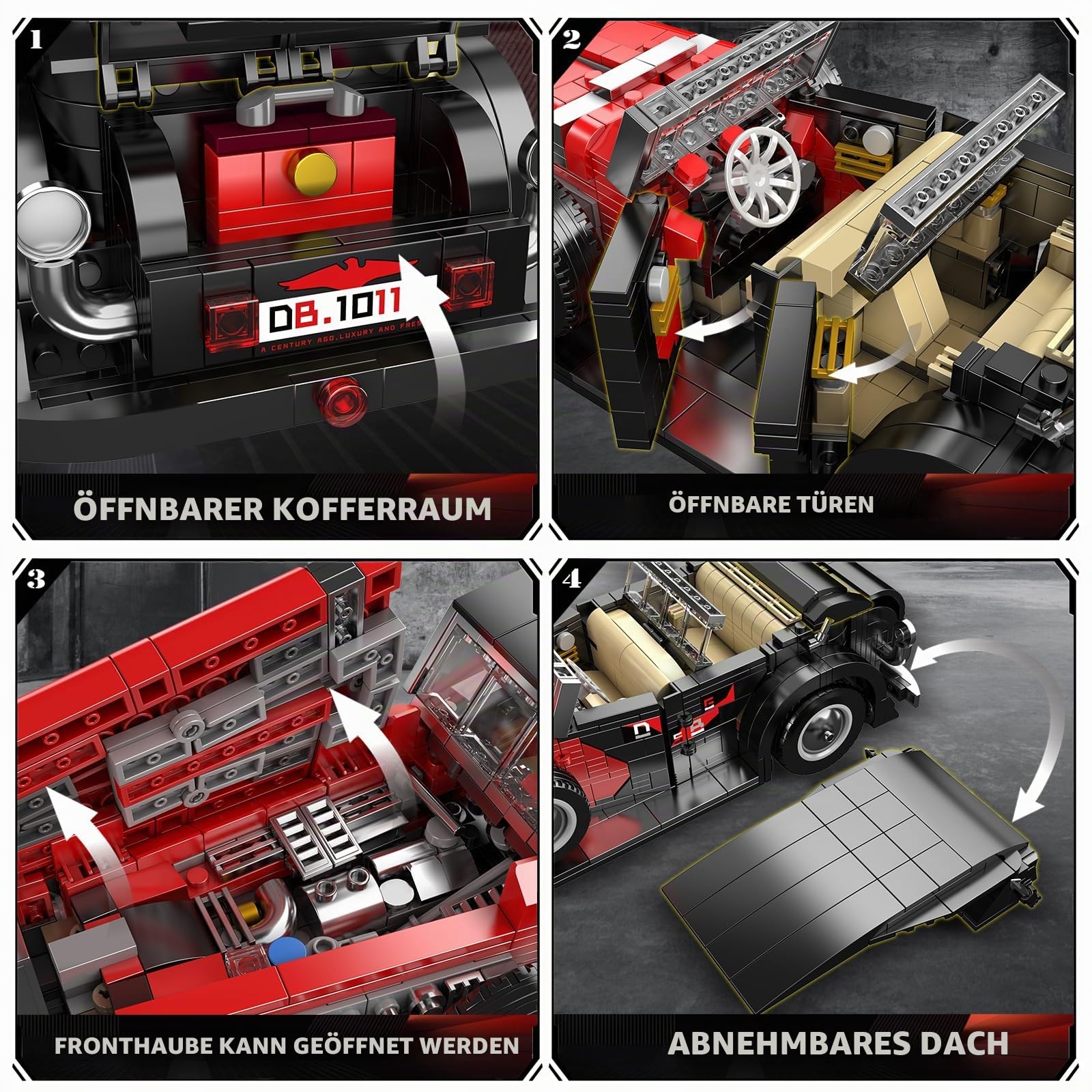 Mould King 10114 MOC Technik Oldtimer Auto Modell Klemmbausteine Bausatz Kit, 1308+ Stücke Klassisches Auto Sammlung Modell, für Jugendliche 14+/ Erwachsene/Fahrzeug Sammler