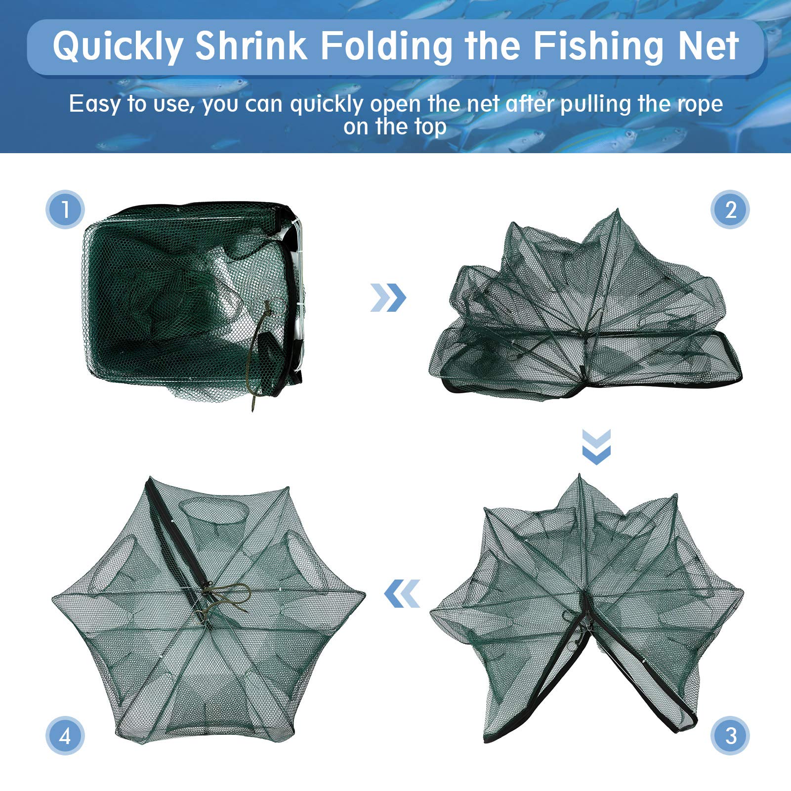 25 Cm 200cm - Filets De Pêche Pliants, Cage Solide, Fil Tressé Noir