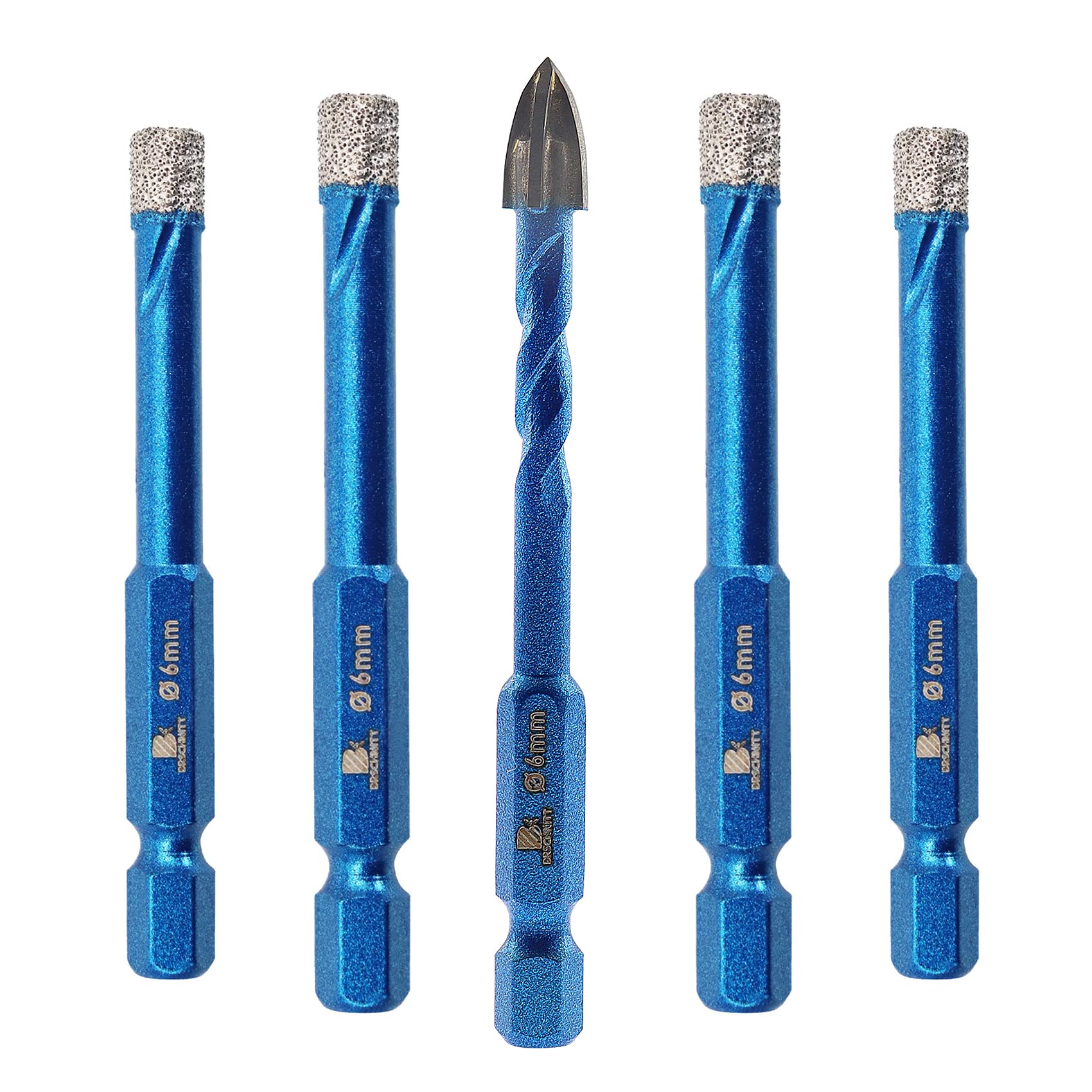 Brocas Diamante 6mm - Broca Corona con Vástago Hexagonal para Porcelánico,Cerámica, Granito, Mármol, Azulejos, Baldosas, Piedra, Muro (5 piezas).