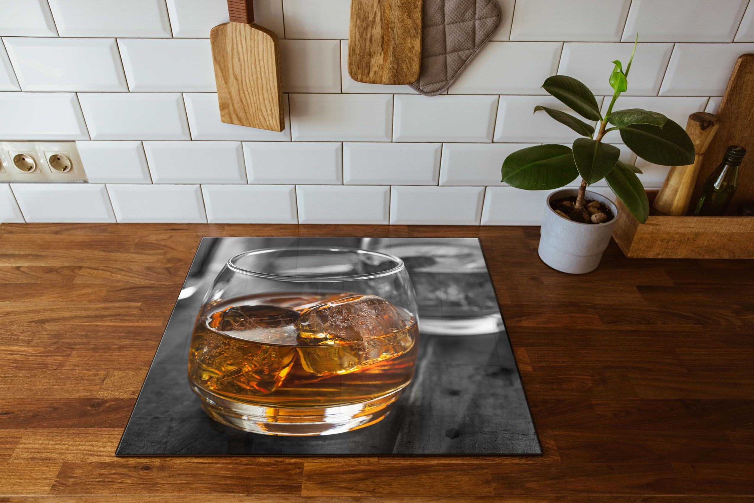 Pixxprint Piastra di copertura in vetro per whisky refrigerata e paraspruzzi in vero vetro, per piani cottura | 60 x 52 cm