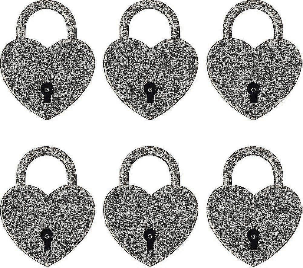 Joyhappst Image Color 6 Pieces Small Padlock Heart Shaped Antique Padlocks Metal Mini Lock With Key