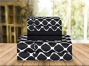 Elegant Comfort Luxury Soft Bed Sheets Bloomingdale Pattern - 1500 Premium Hotel Quality Microfiber Softness Wrinkle and Fade Resistant (4-Piece) Bedding Set, Twin/Twin XL, Black