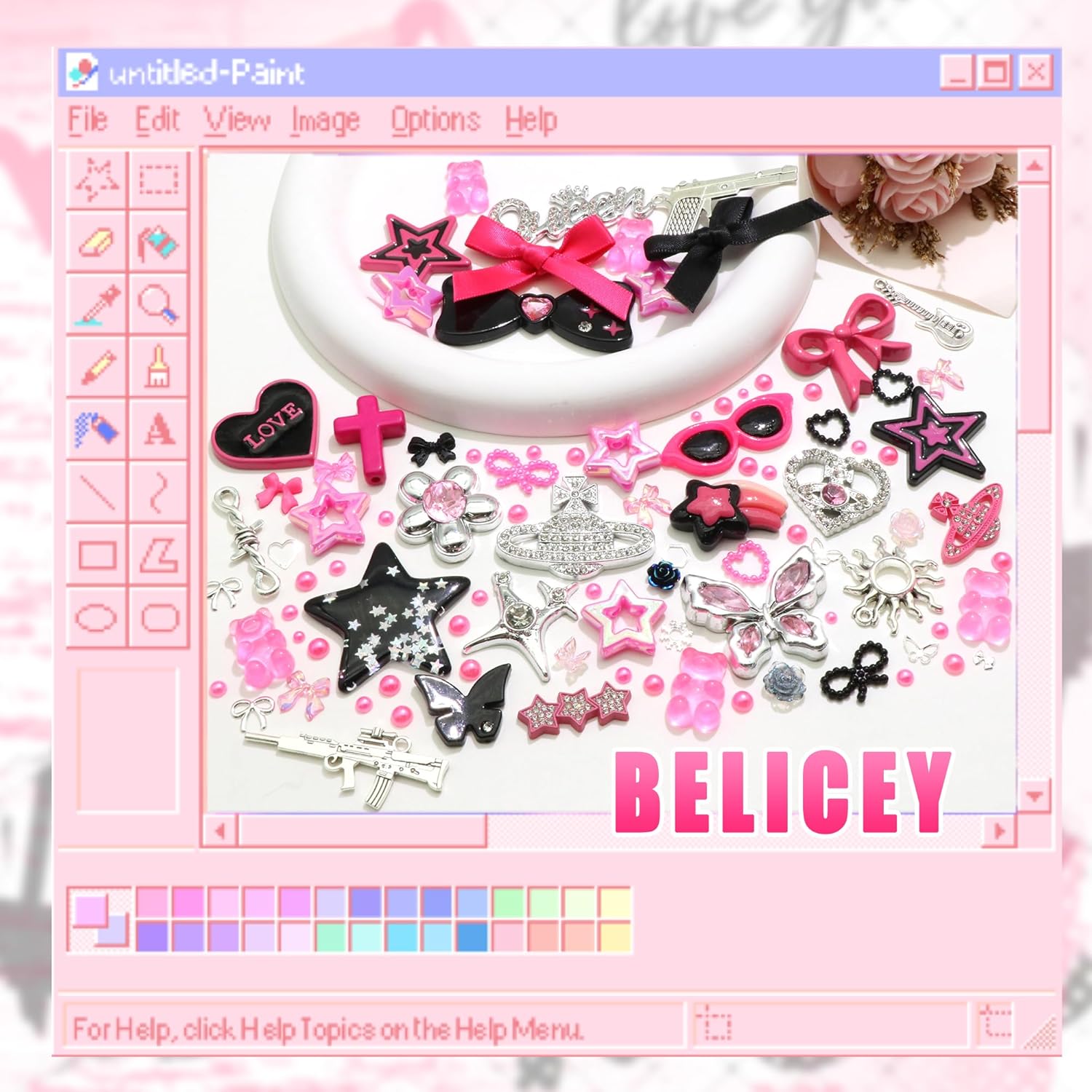 BELICEY Junk Case Charms Kit Black Pink Charm for Phone Cases Multi-Shape Kawaii Bow Heart Star Phone Case Charm Flatback Pearls for Customizing Case Nails Jewelry DIY Craft - Image 5