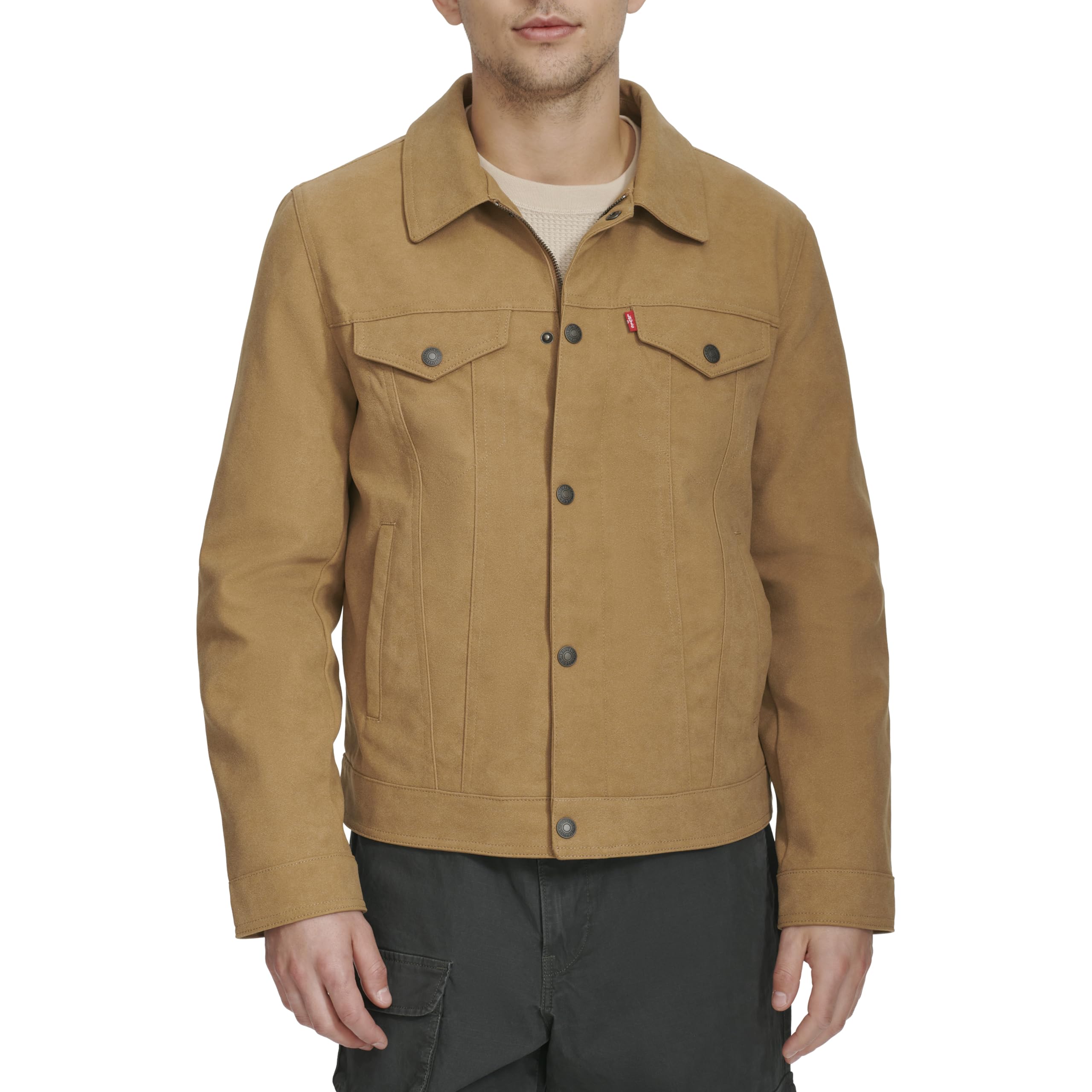 Levi's Men's Tan Faux Suede Faux Leather Classic Trucker Jacket, Xxl