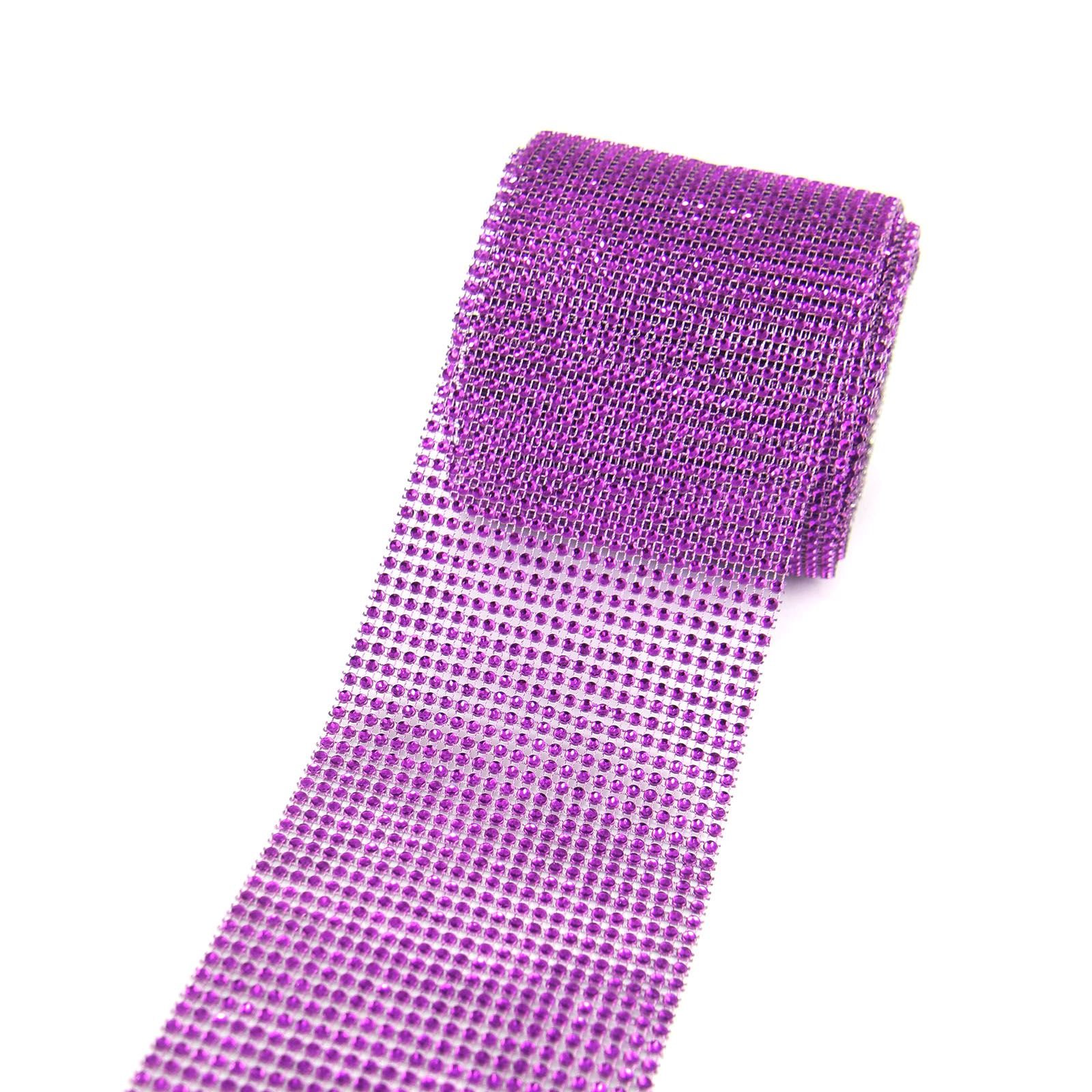 24 Row Diamante Effect Mesh Full Rolls! 10 Yards! Diamonte Trim Crystal Wrap[Purple,1 Yard]