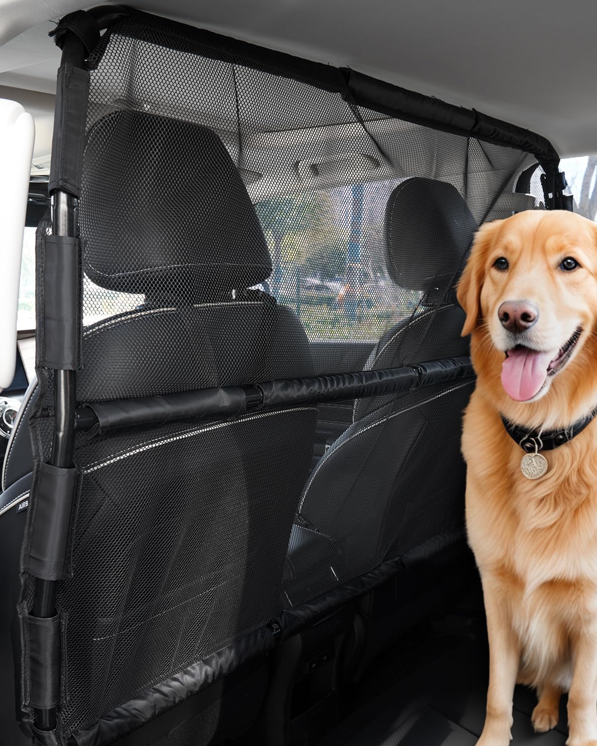 VEVOR Dog Car Barrier, 56" Wide Car Divider for Front Seats Installation, Vehicle Pet Barrier with See Through Net Mesh, Universal-Fit Dog Car Barrier for Full-size Sedans, Trucks, and SUVs, Black