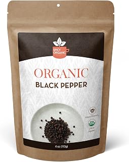 Spicy Organic Ceylon Black Peppercorns Whole 4 Oz – USDA & Kosher Certified, Gluten-Free & Non-GMO – Pure Ceylon Premium Quality Organic Pepper, Perfect for Grinder Refill