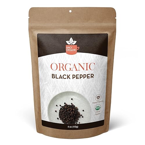 Spicy Organic Ceylon - Granos de pimienta negra enteros de 4 onzas – Certificado USDA y Kosher, sin gluten y sin OMG – Pimienta orgánica pura de
