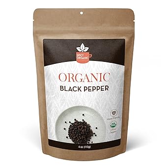 Spicy Organic Ceylon Black Peppercorns Whole 4 Oz USDA & Kosher Certified, Gluten-Free & Non-GMO Pure Ceylon Premium Quality Organic Pepper, Perfect for Grinder Refill