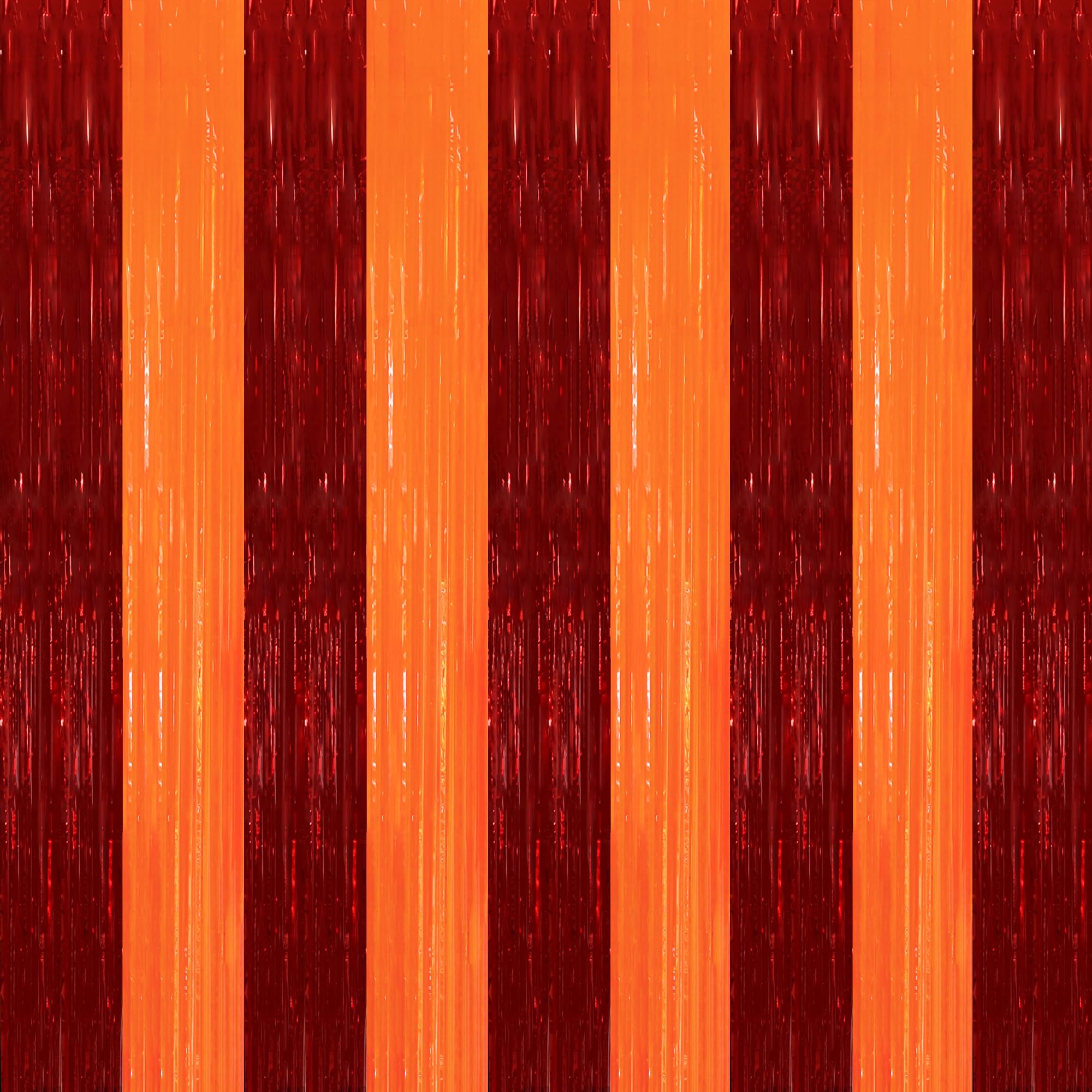 TONIFUL 2Pcs Red and Orange Metallic Tinsel Foil Fringe Curtain Streamer | 3.3ftx6.6ft Photo Booth Backdrop Door Streamer Curtain, Props for Thanksgiving Birthday New Year Graduation Fall Party Decor
