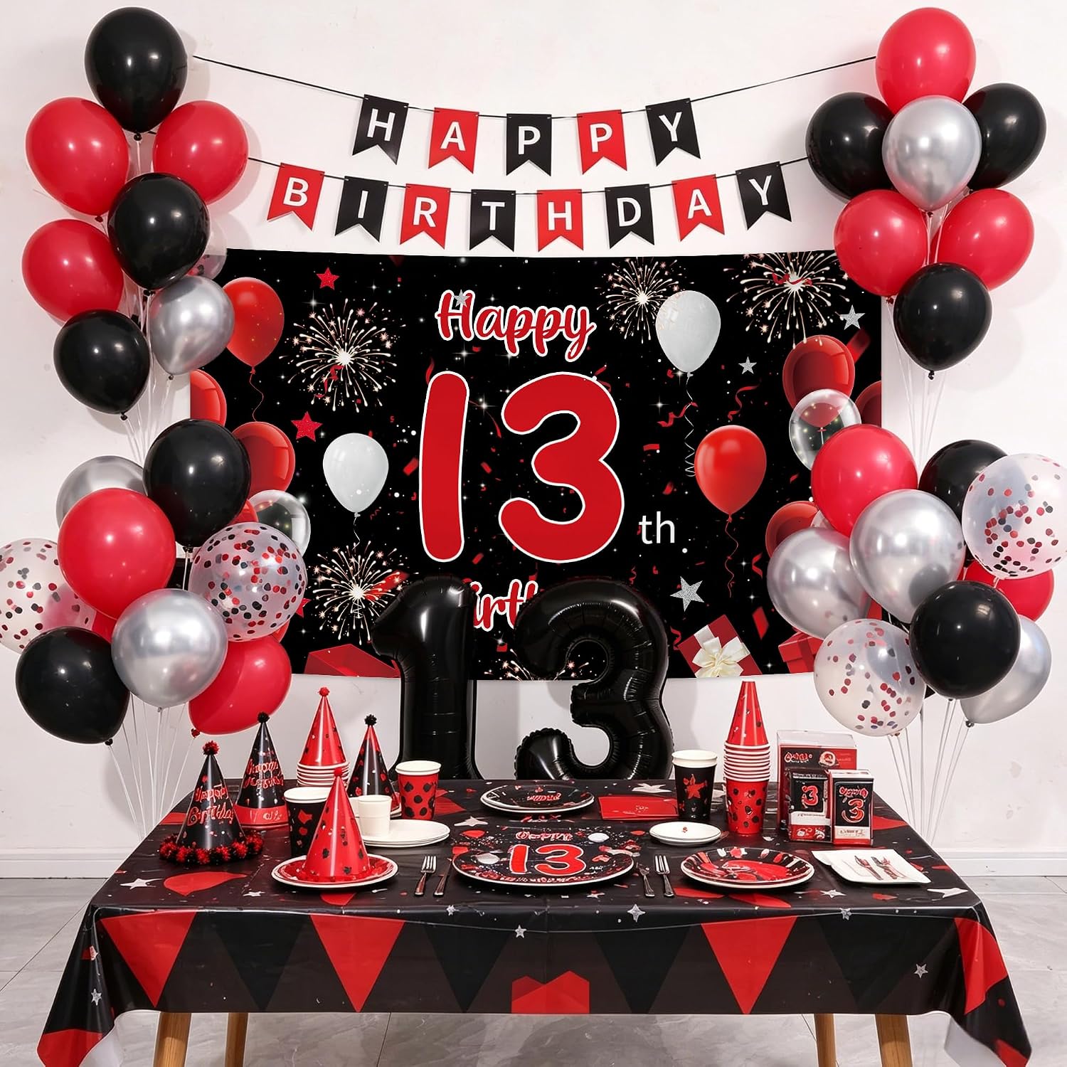 Red and Black 13th Birthday Decorations for Boys
