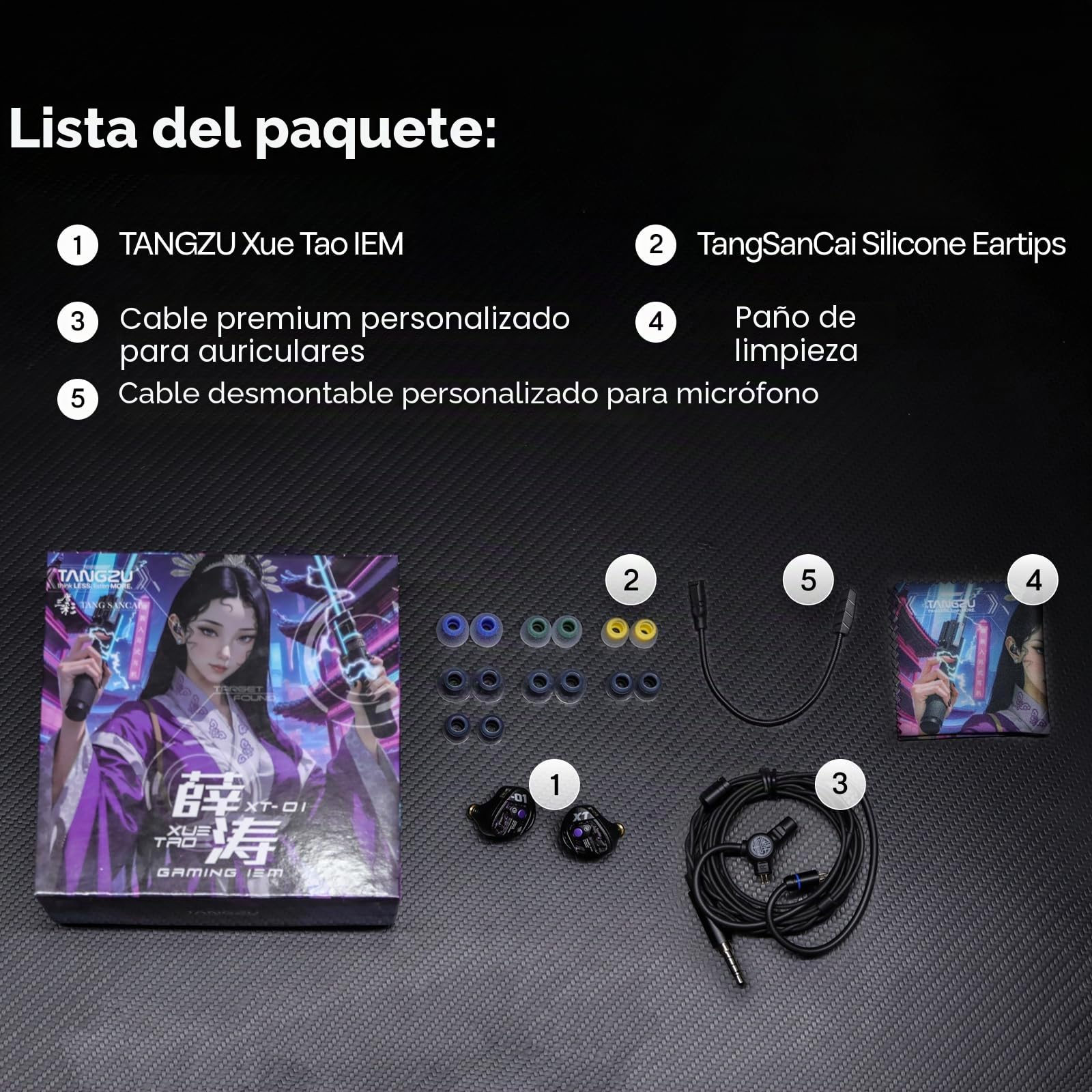 Linsoul TANGZU Xue Tao Gaming IEM,Auriculares con Cable con Micrófono, In Ear Monitor con Driver Dinámico de Diafragma de Vidrio 10mm, con Alambre OFC Desmontable de 2Pin Gamers Audiófilos (TypeC MIC)