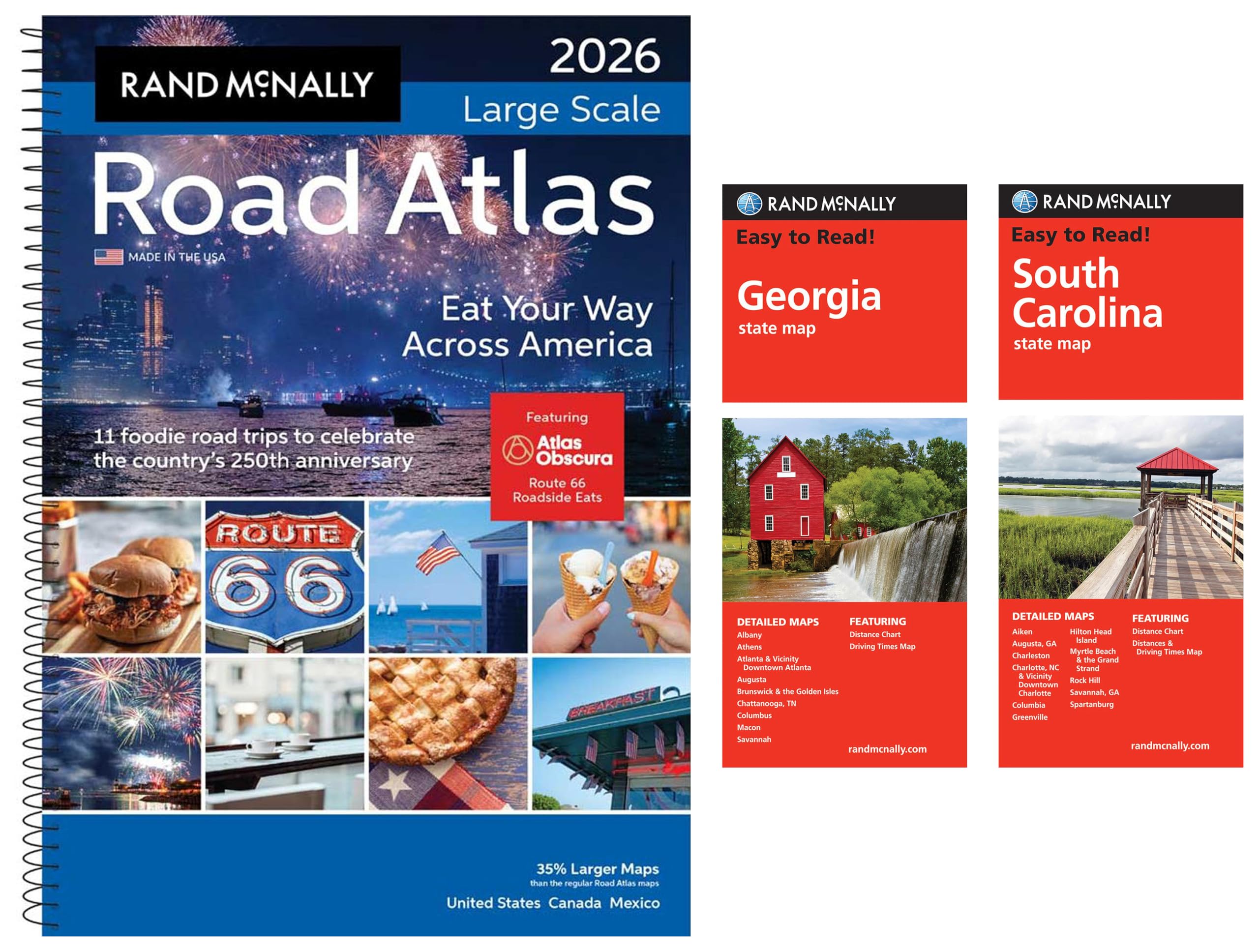 2026 Large Scale Road Atlas with Easy to Read Georgia & South Carolina State Maps