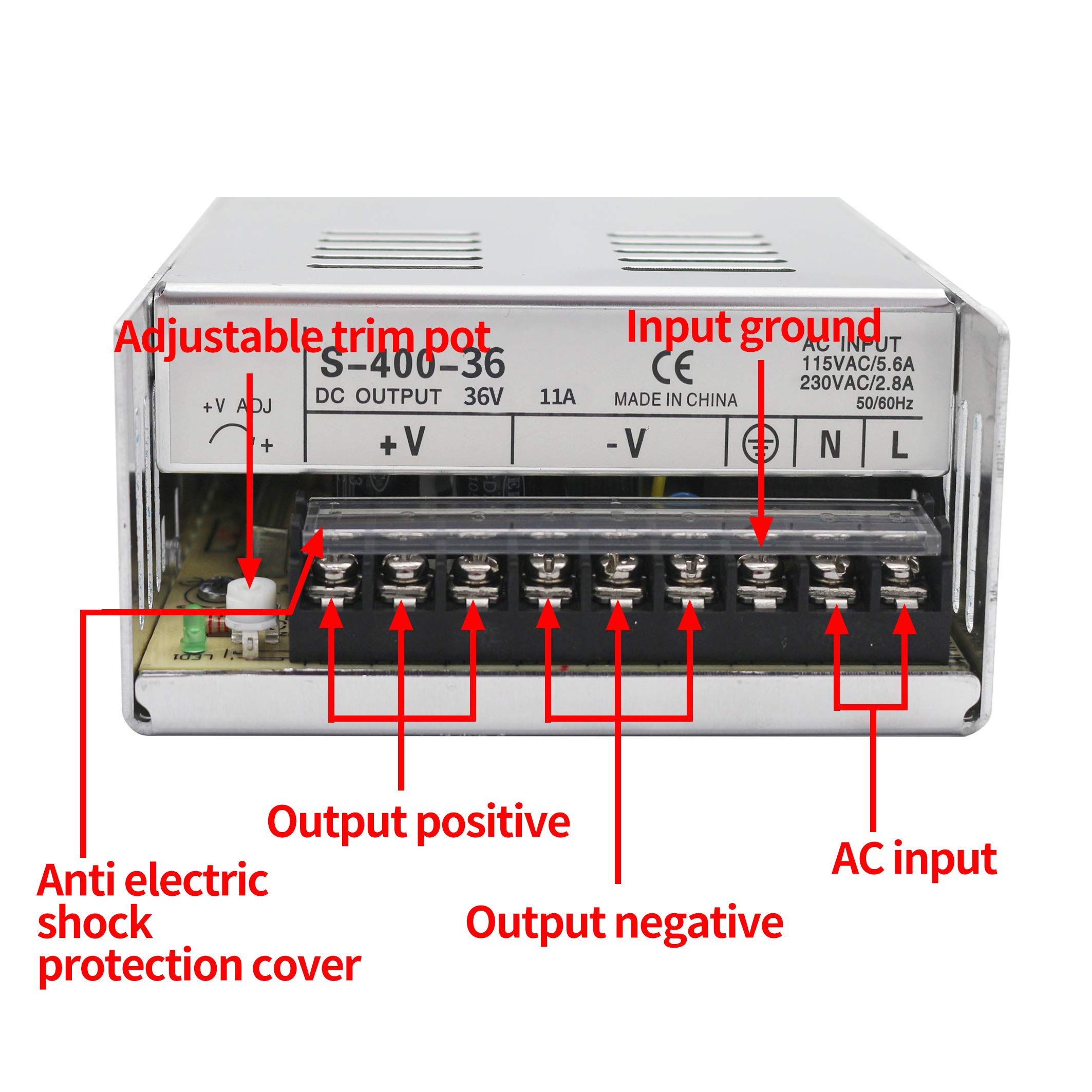 400W 36V Switch Power Supply, DC Power S-400-36 11A for CNC Router Single Output Foaming Mill Cut Engraver Plasma