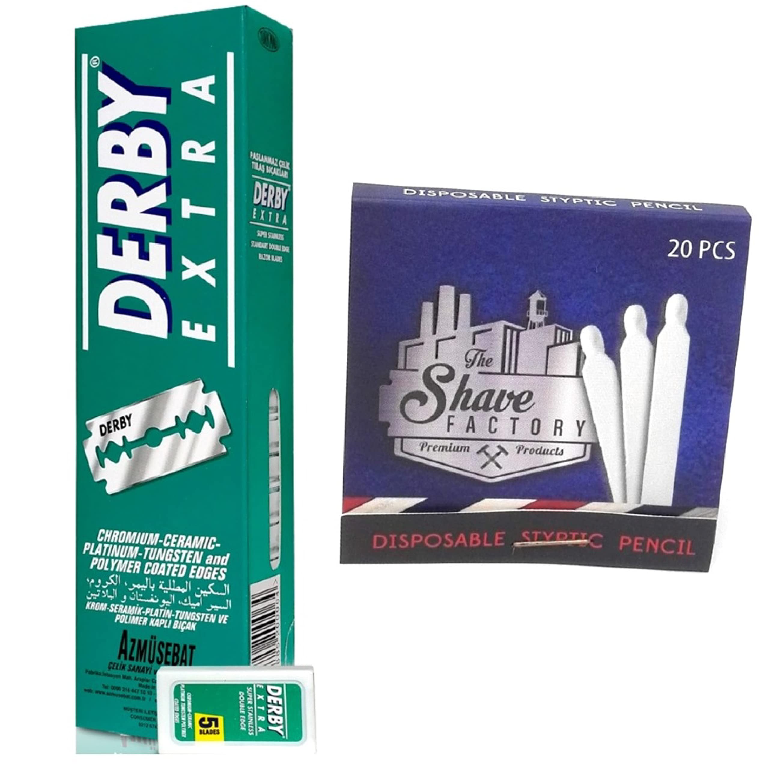 The Shave Factory Ultimate Shaving Kit of 50 Dorco Prime Platinum Double Edge Razor Blades with Free 20 The Shave Factory Styptic Matches Gift - Smooth Shaves and Quick Relief Combo